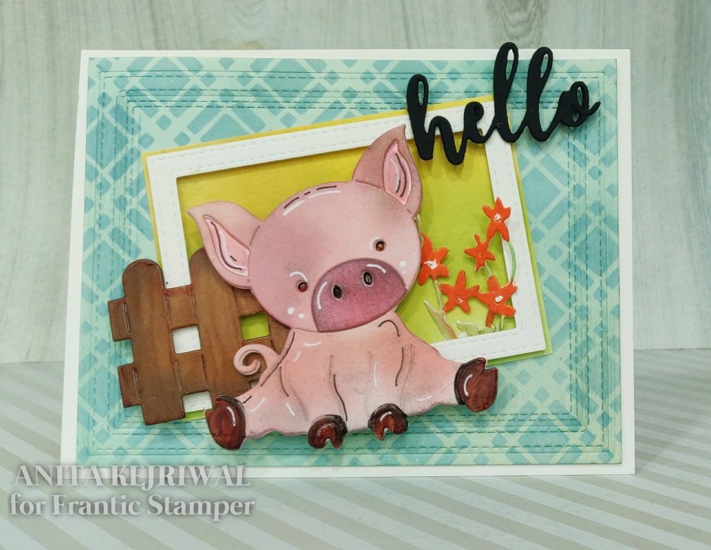 Frantic Stamper Precision Die - Cute Piglet in a Pen