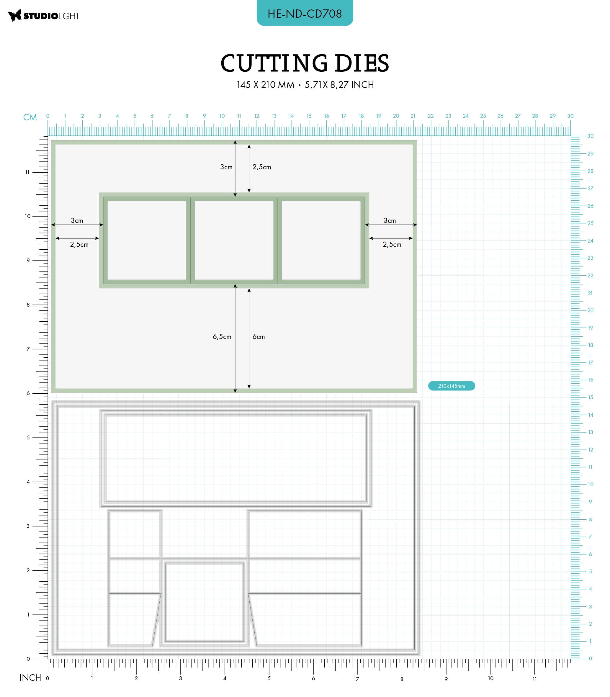 HEN Cutting Dies A5 Trio Flip Card Natures Dream 145x210x1mm 6 PC nr.708