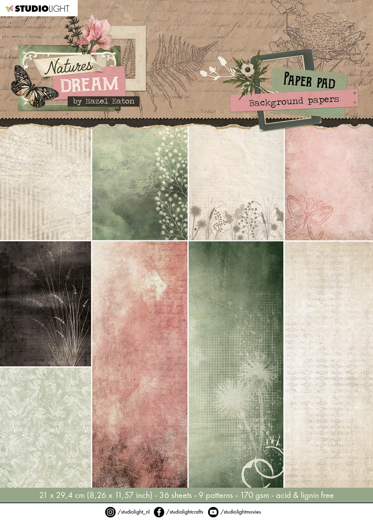 HEN Paper Pad Background Papers Natures Dream 210x294x5mm 36 SH nr.113