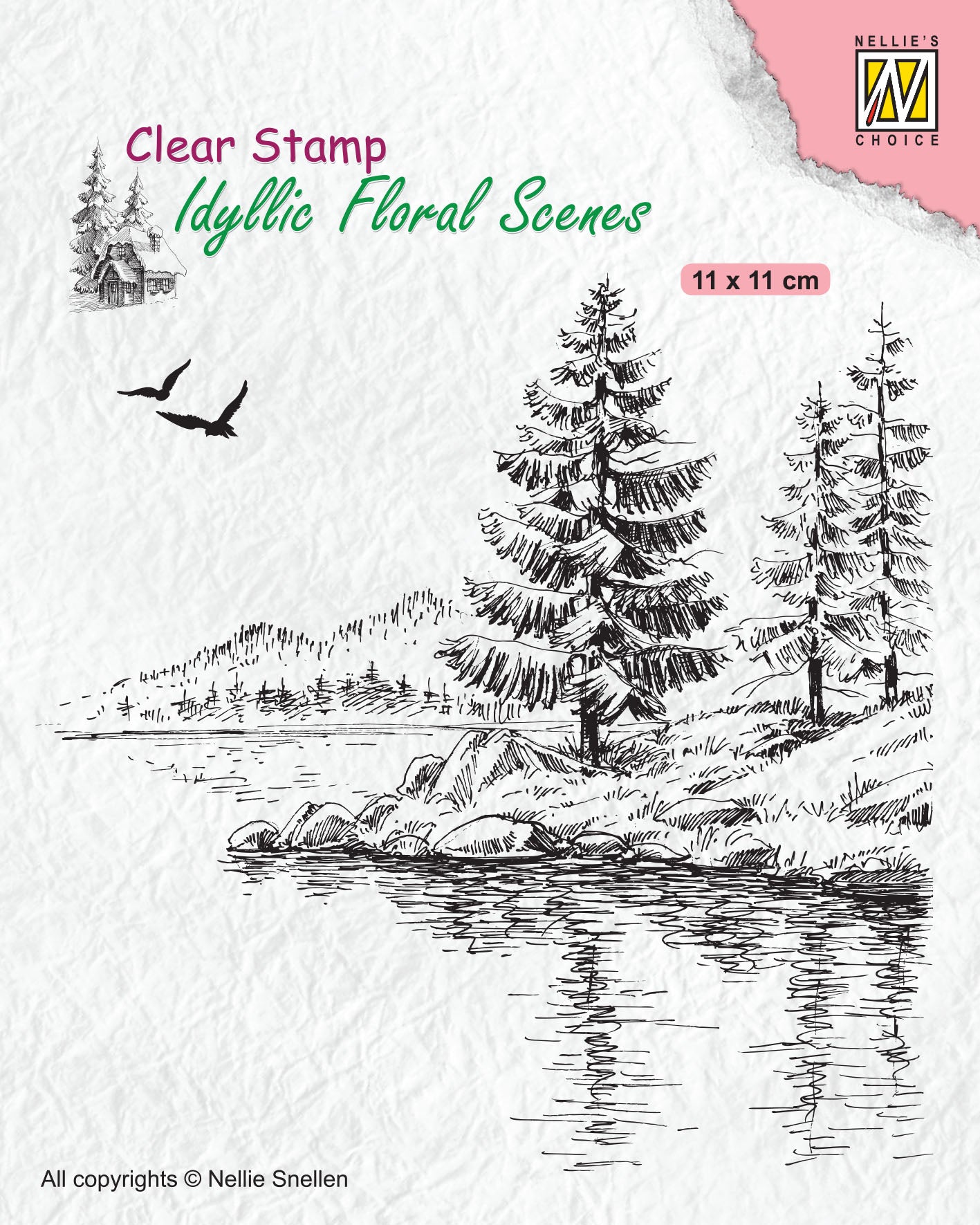 Idyllic Floral Scene Stamp Wintery Water's Edge