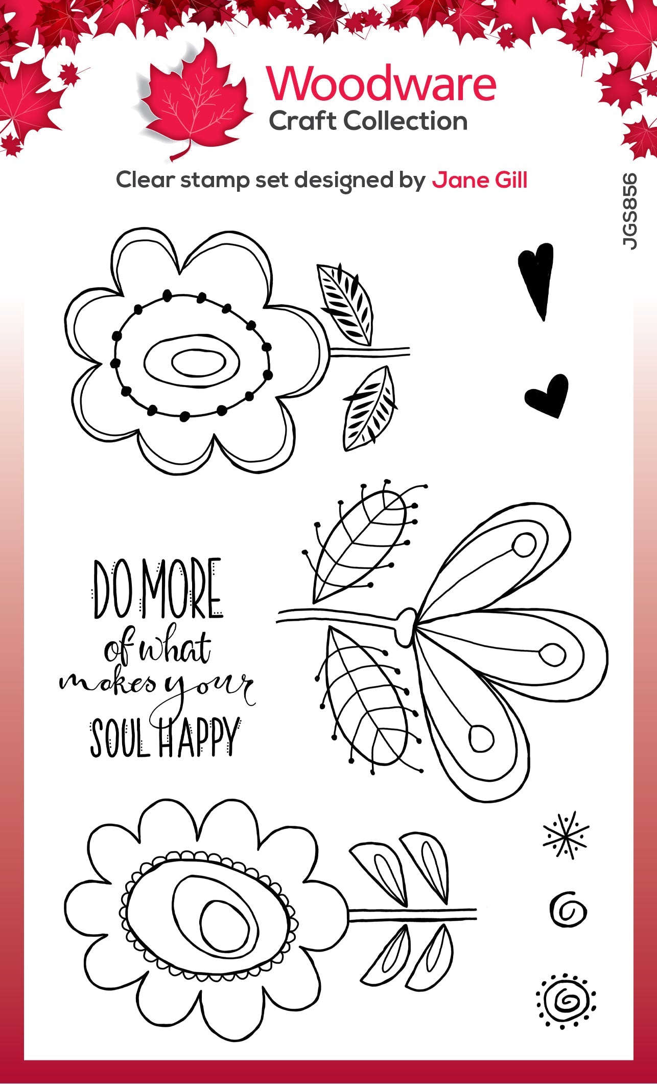 Woodware Clear Singles Petal Doodles Happy Soul 4 in x 6 in Stamp Set