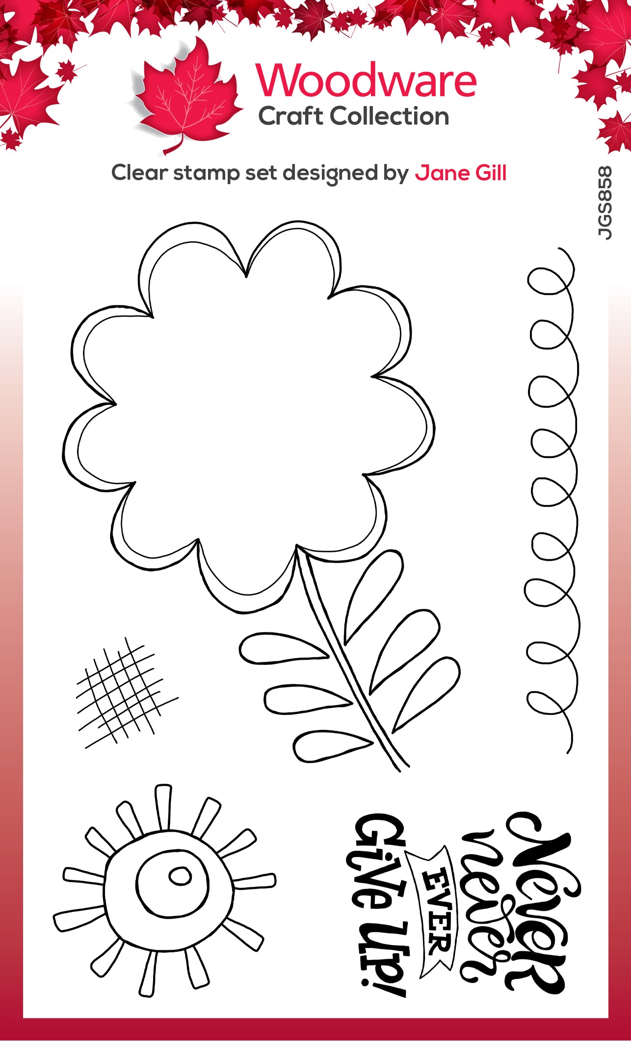 Woodware Clear Singles Petal Doodles Never Give Up 4 in x 6 in Stamp Set