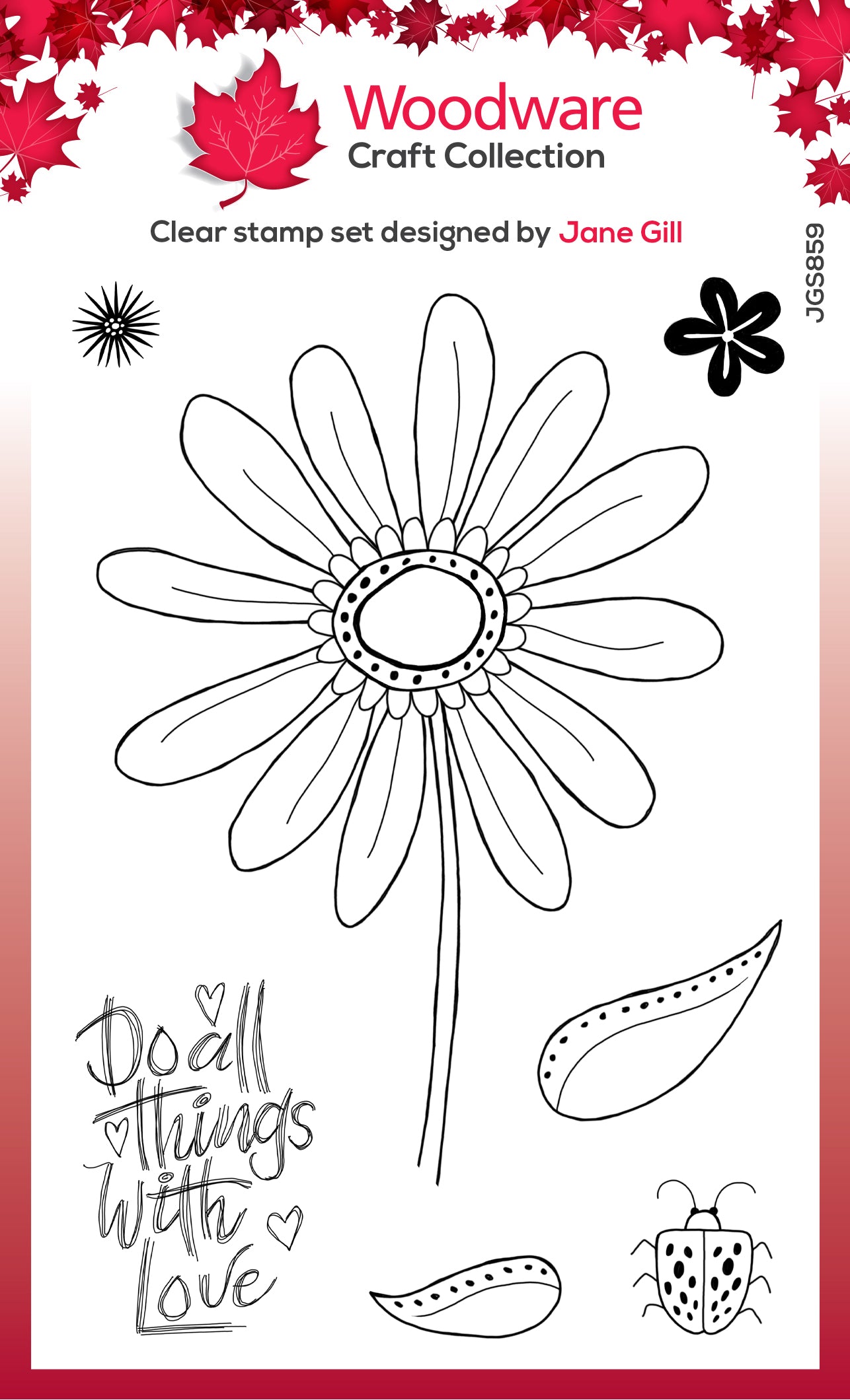 Woodware Clear Singles Petal Doodles With Love 4 in x 6 in Stamp Set