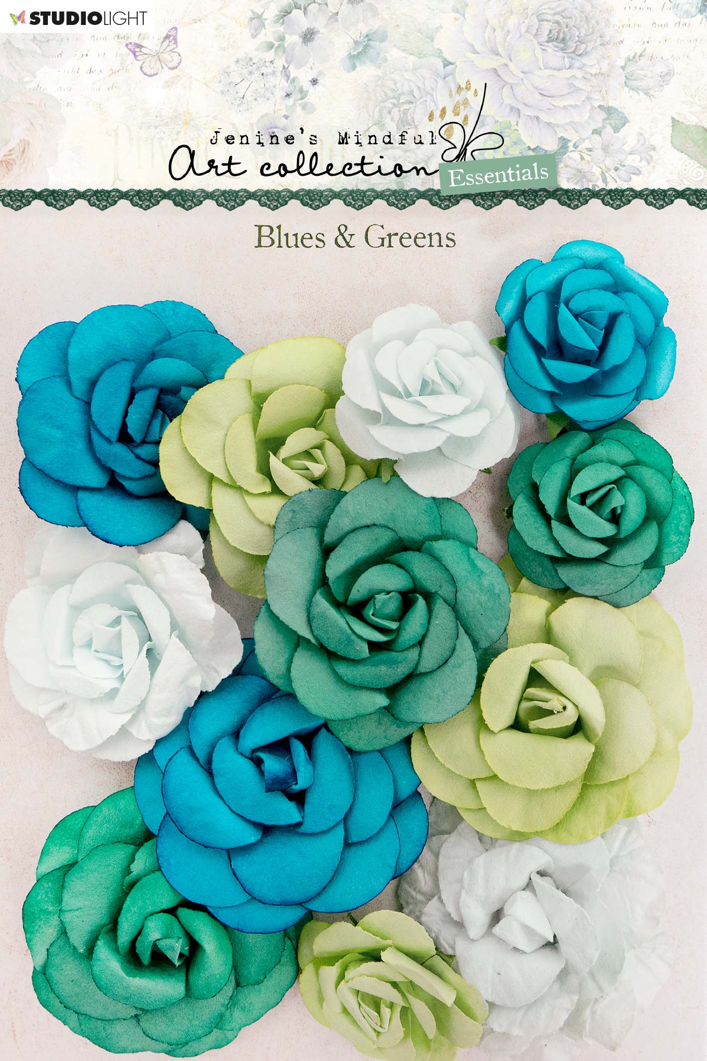 JMA Paper Flowers Blues & Greens Essentials 90x120x6mm 12 PC nr.02