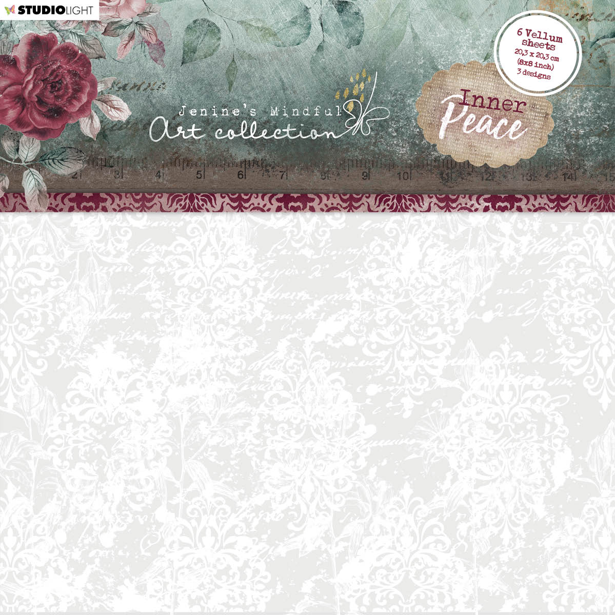 JMA Vellum Sheets Flowers, Script & Baroque Inner Peace 203x203x2mm 6 SH nr.02