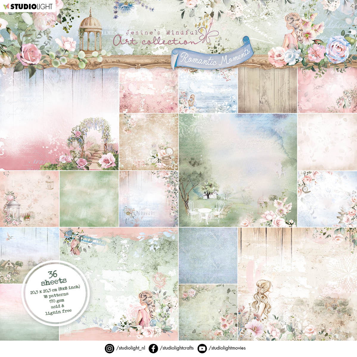 JMA Paper Pad Background Patterns Romantic Moments 203x203x9mm 36 SH nr.96