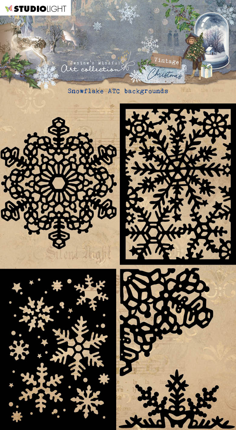 JMA Mask Snowflake ATC Backgrounds Vintage Christmas 130x180x1mm 5 PC nr.240