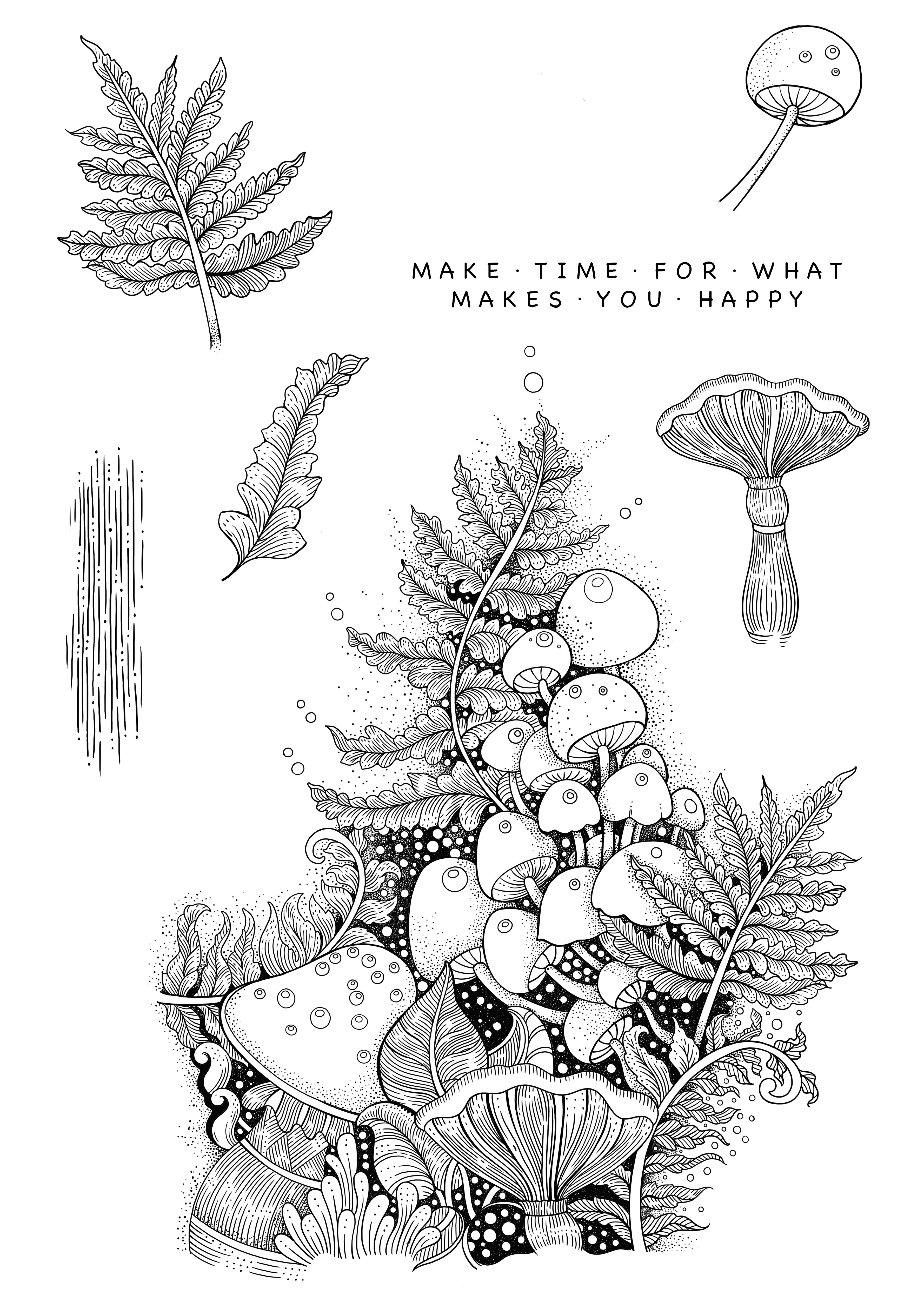 Katkin Krafts Ferns and Fungi 6 in x 8 in Clear Stamp Set