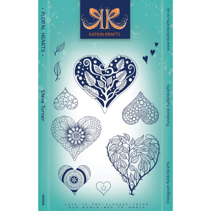 Katkin Krafts Floral Hearts 6 in x 8 in Clear Stamp Set