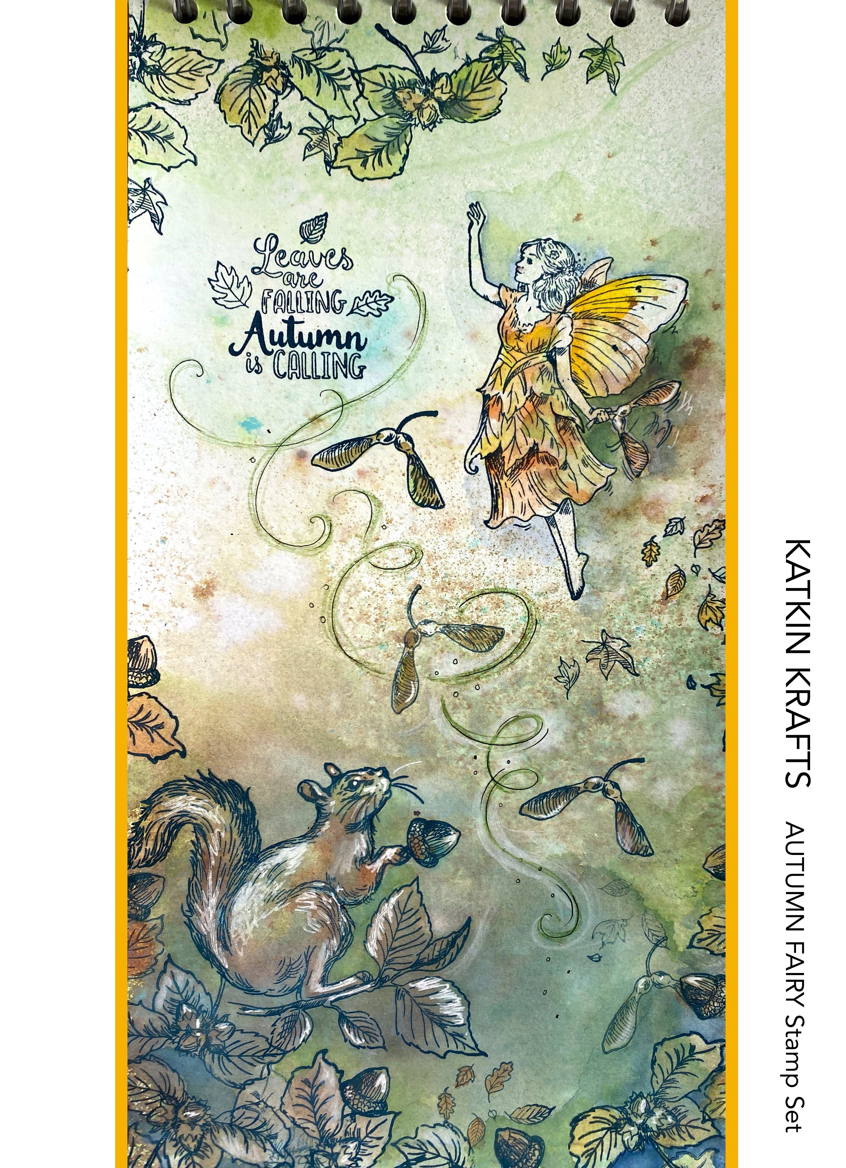 Katkin Krafts Autumn Fairy 6 in x 8 in Clear Stamp Set