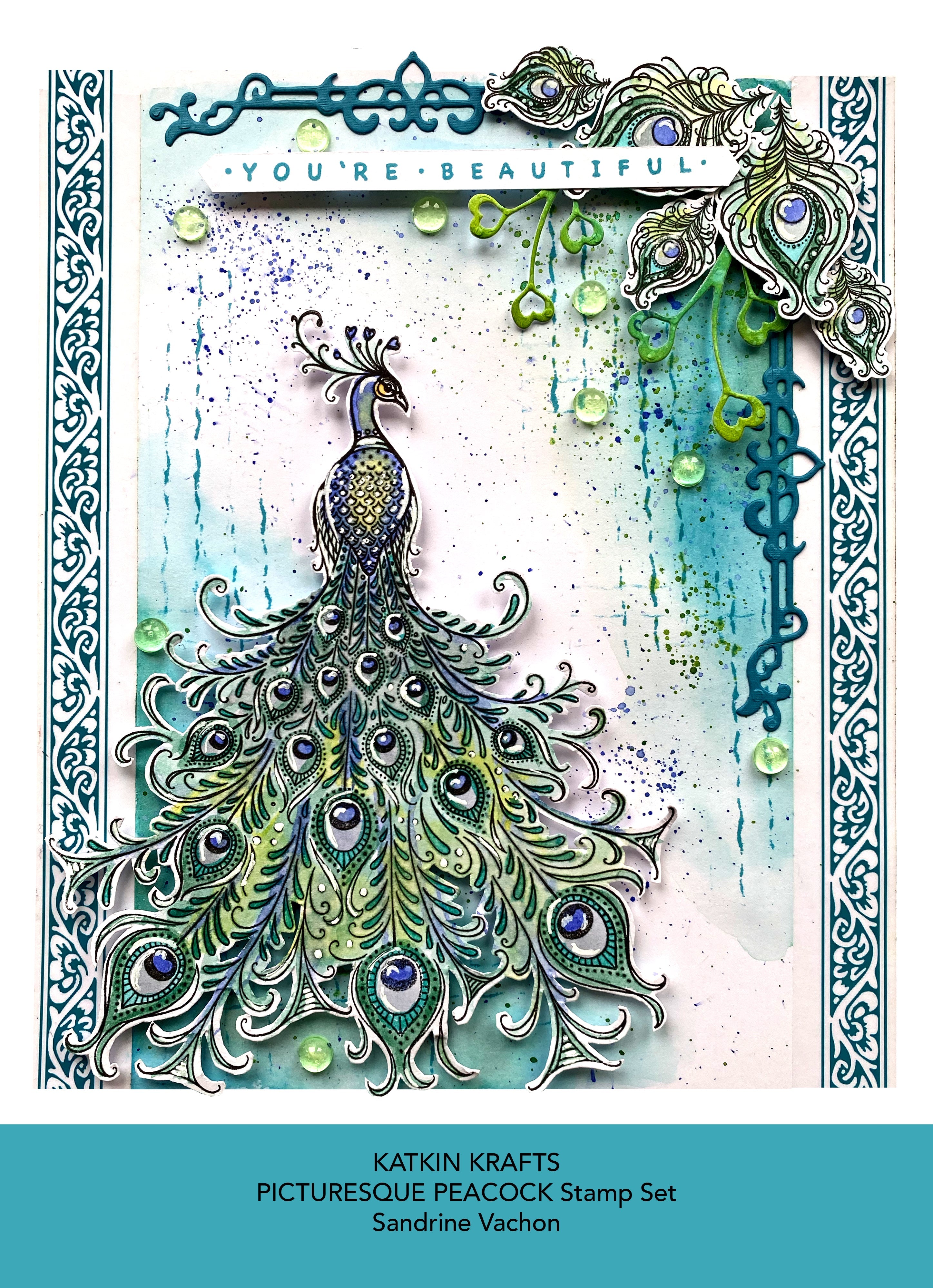 Katkin Krafts Picturesque Peacock 6 in x 8 in Clear Stamp Set