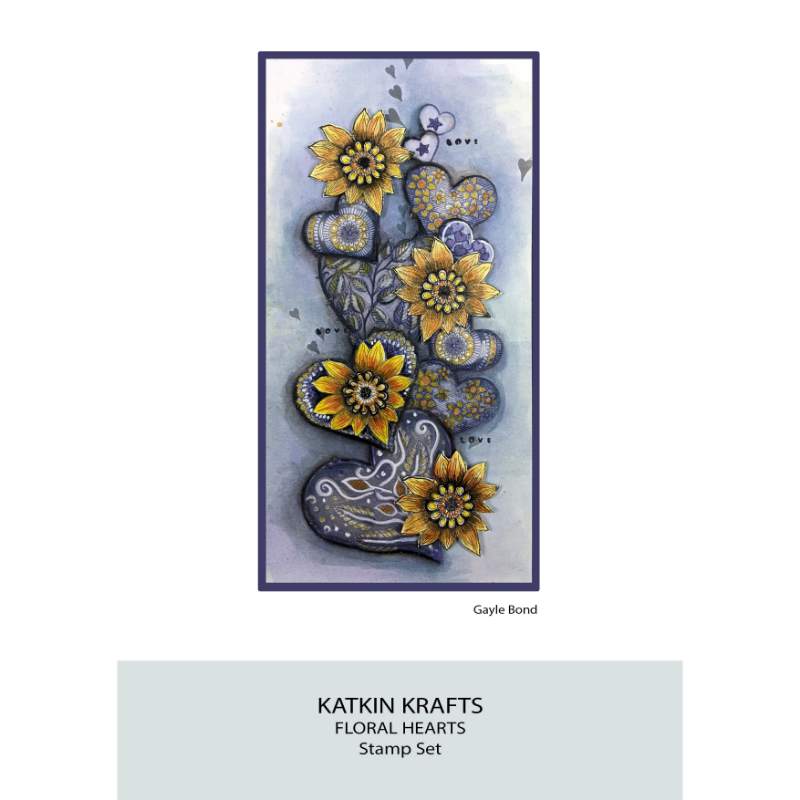 Katkin Krafts Floral Hearts 6 in x 8 in Clear Stamp Set