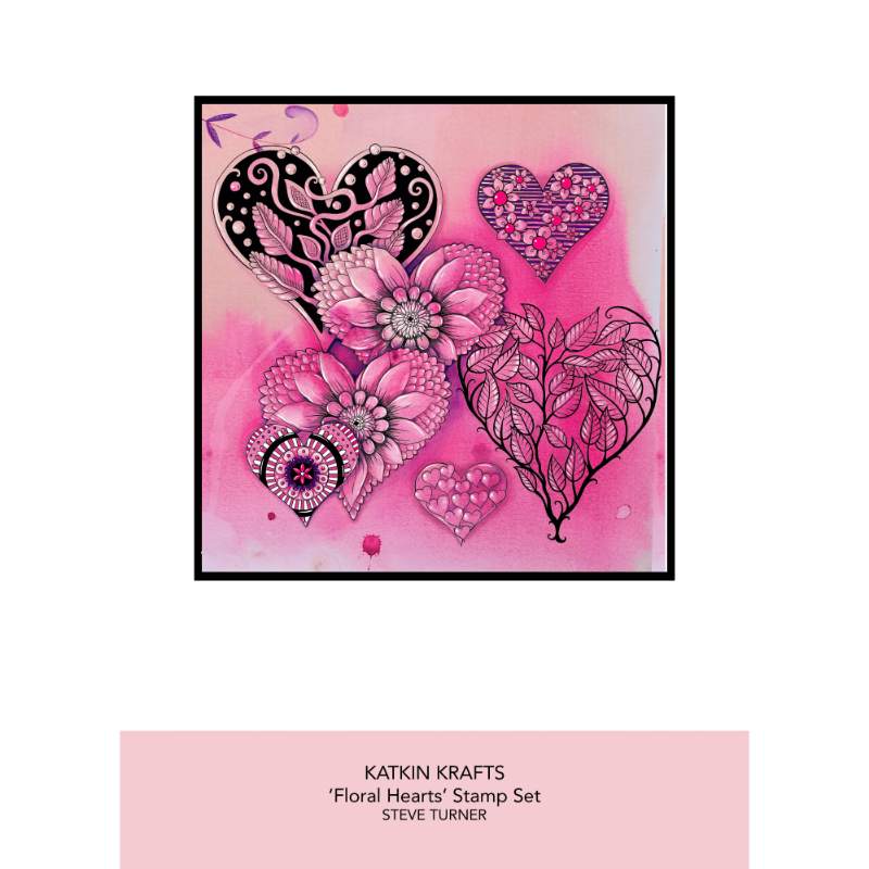 Katkin Krafts Floral Hearts 6 in x 8 in Clear Stamp Set