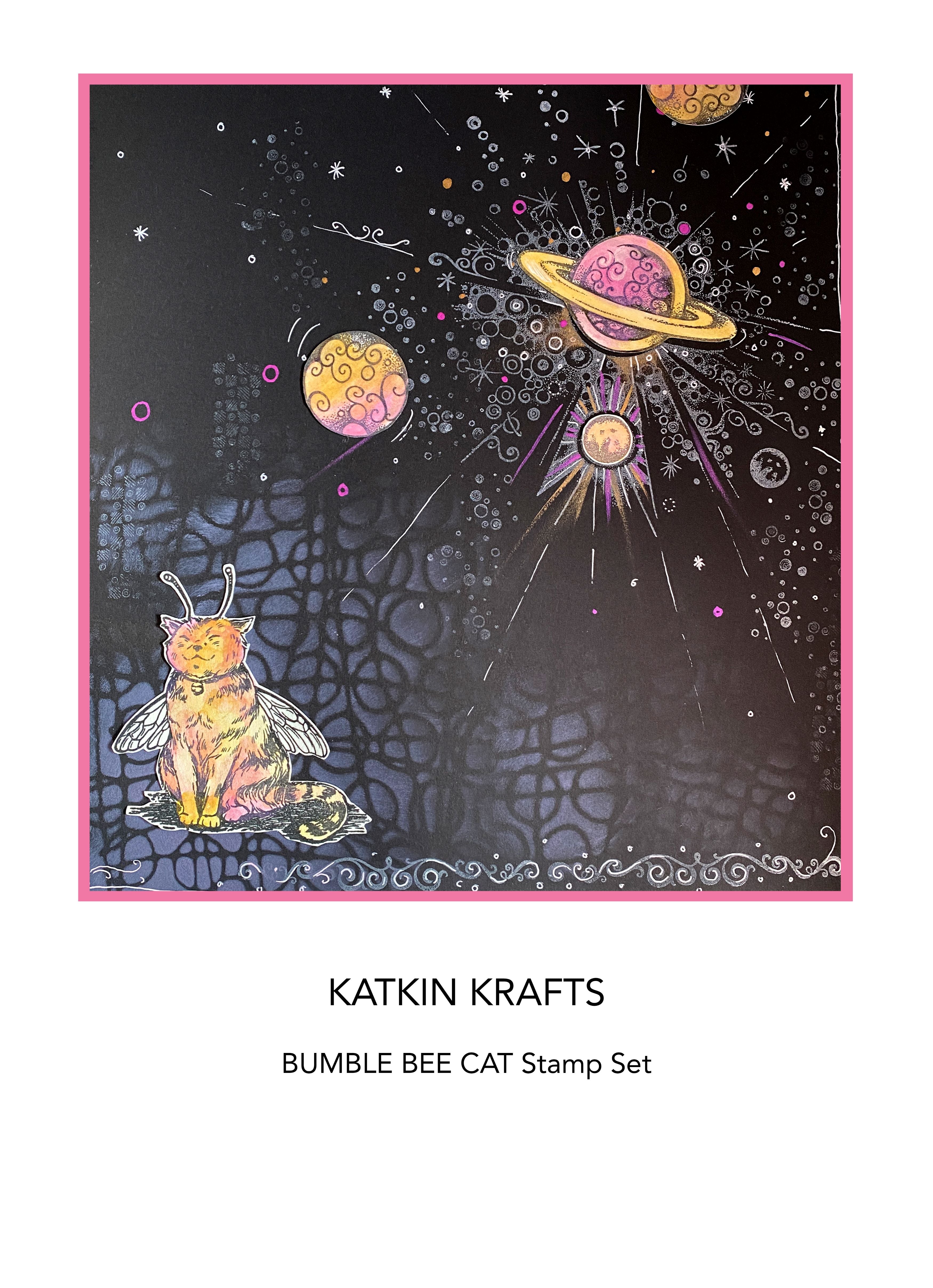 Katkin Krafts Bumblebee Cat 6 in x 8 in Clear Stamp Set