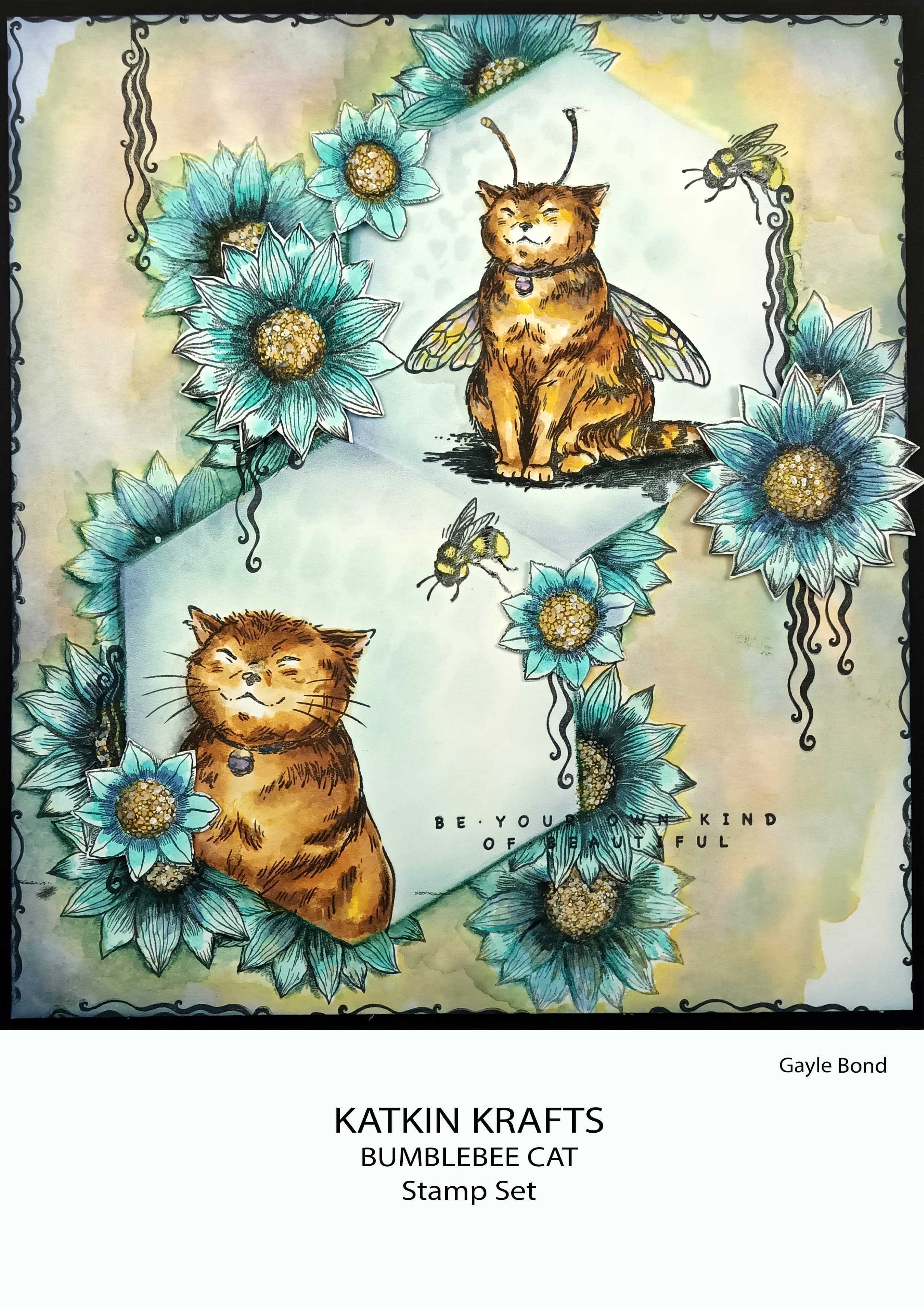 Katkin Krafts Bumblebee Cat 6 in x 8 in Clear Stamp Set