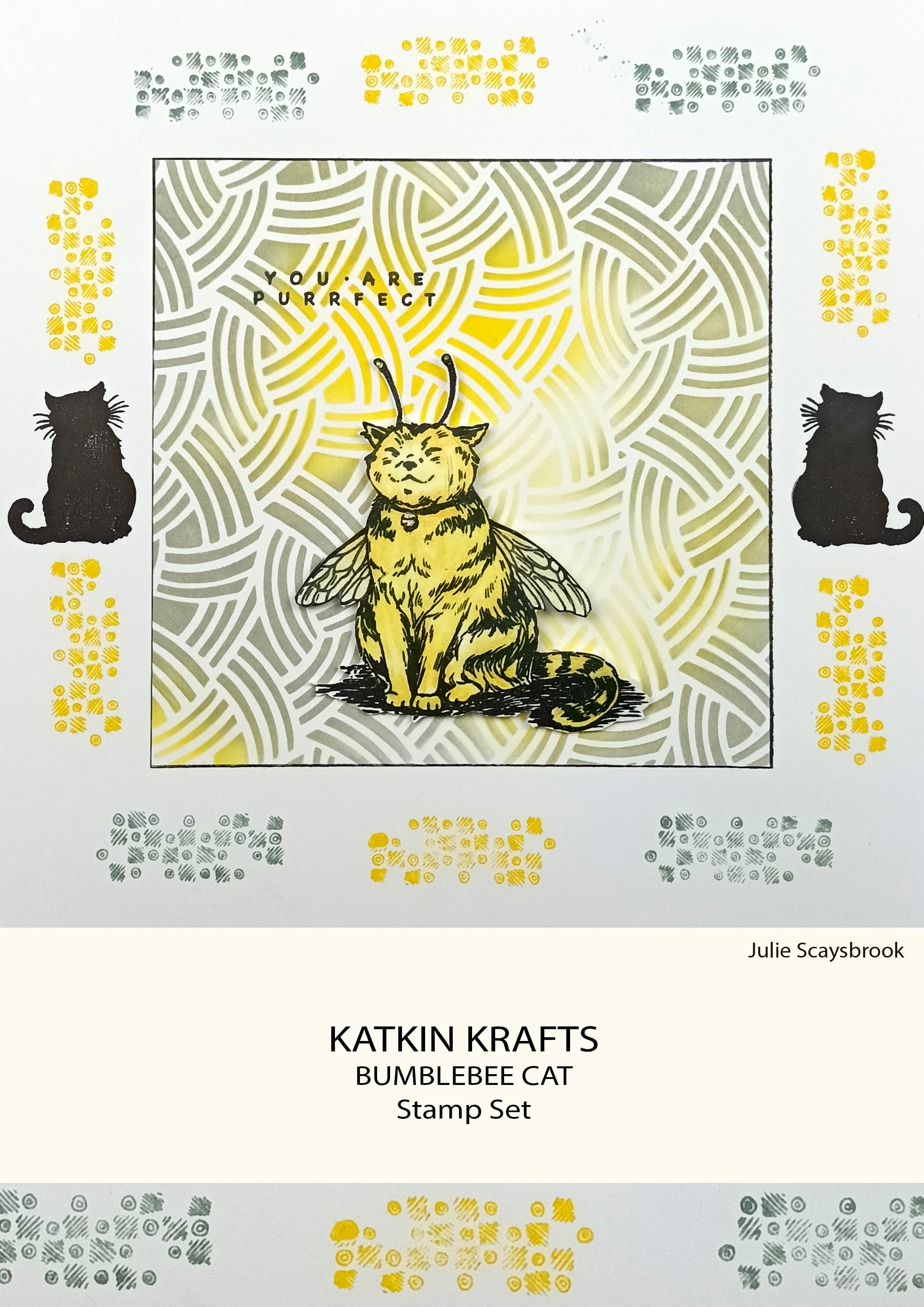 Katkin Krafts Bumblebee Cat 6 in x 8 in Clear Stamp Set