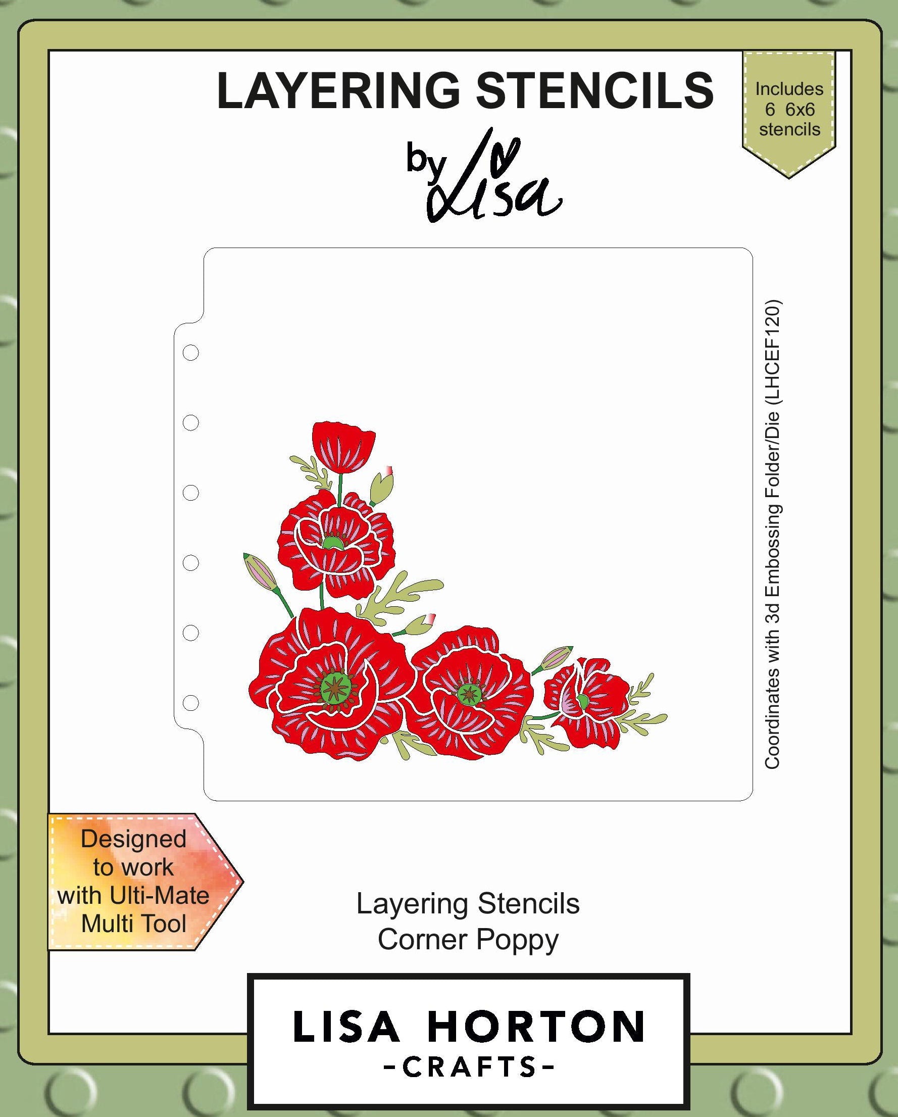 Lisa Horton Crafts Corner Poppy 6x6 Layering Stencils