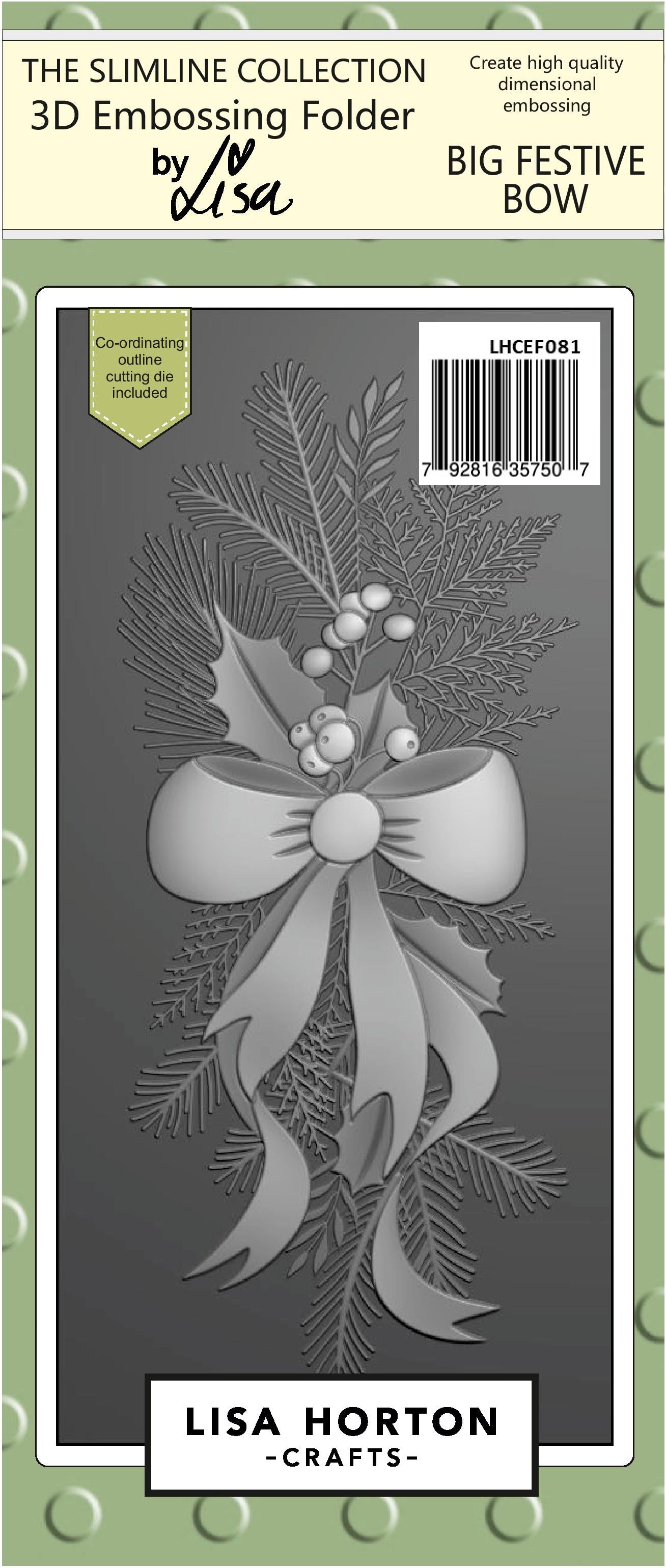 Lisa Horton Crafts Big Festive Bow Slimline 3D Embossing Folder & Die