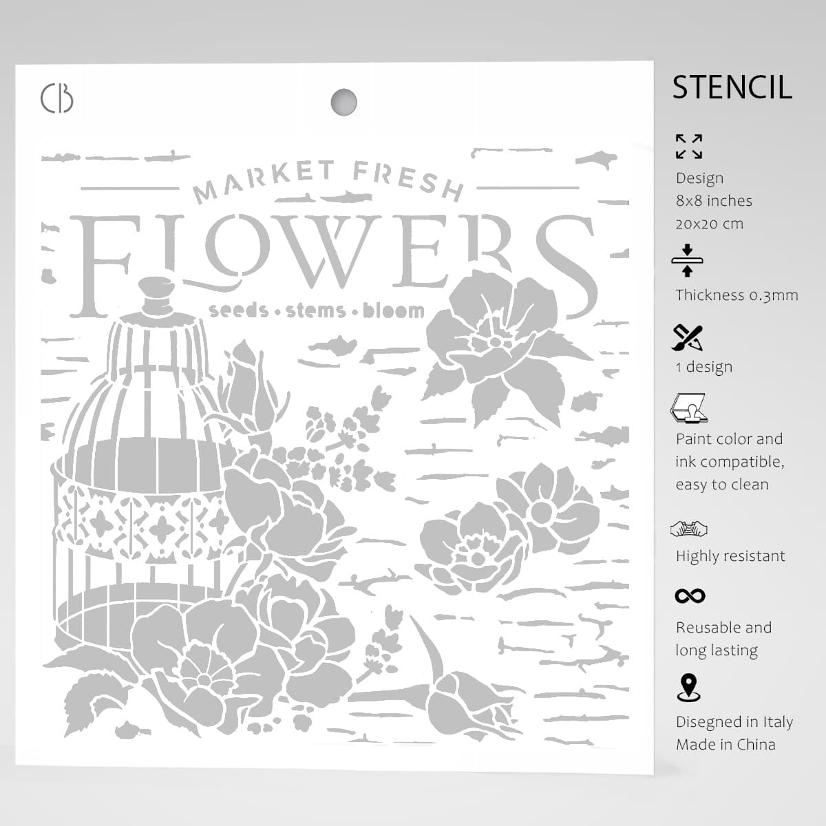 Ciao Bella Texture Stencil 8x8 Market Fresh Flowers