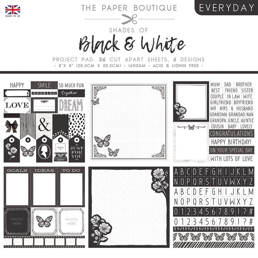 The Paper Boutique Everyday - Shades Of - Black & White 8 in x 8 in Project Pad