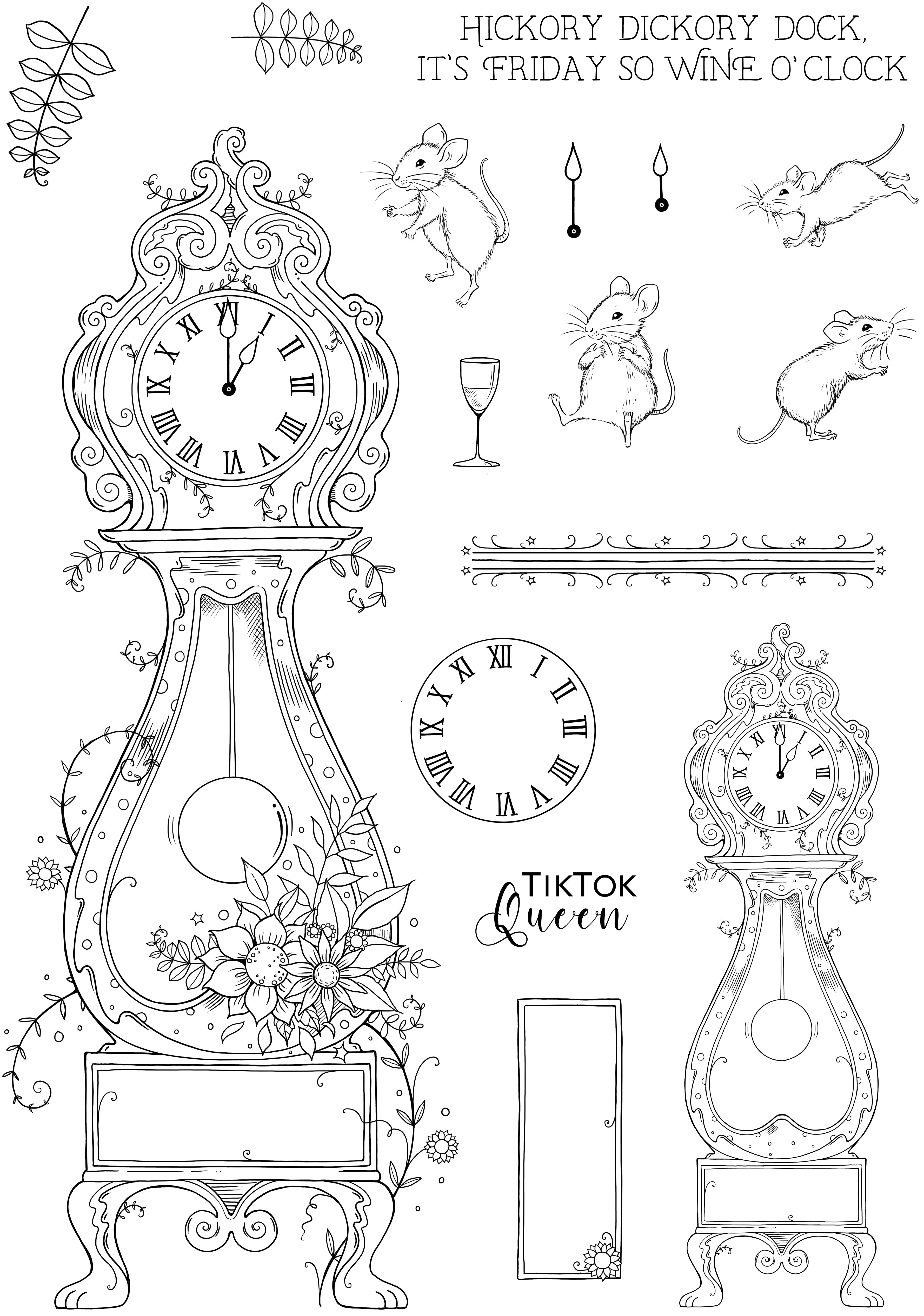 Pink Ink Designs Hickory Dickory Dock 6 in x 8 in Clear Stamp Set