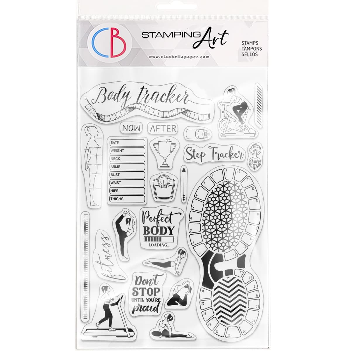 Ciao Bella Clear Stamp Set 6"x8" BuJo Fitness