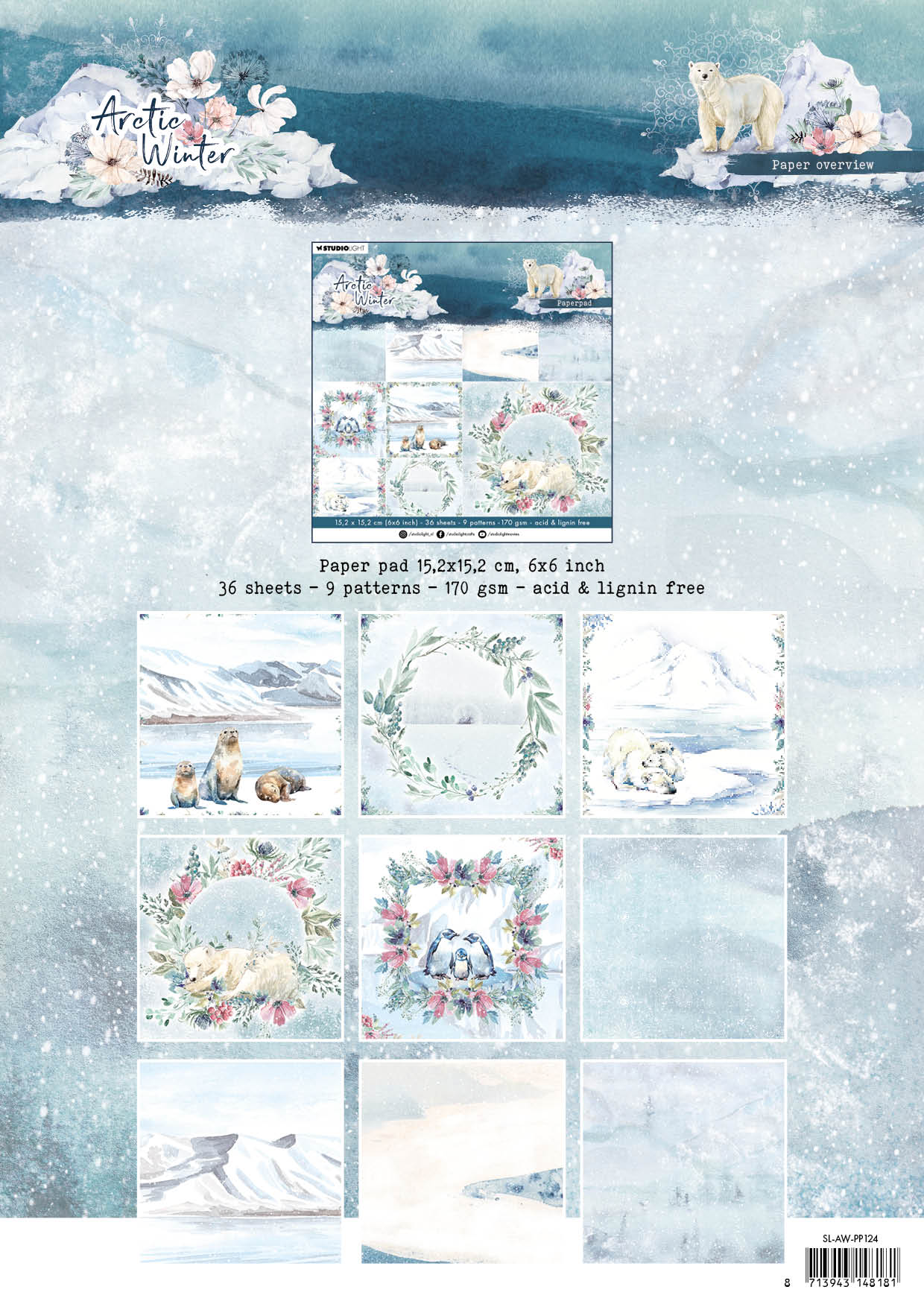 SL Paper Pad Artic Winter 152,5x152,5x9mm 36 SH nr.124