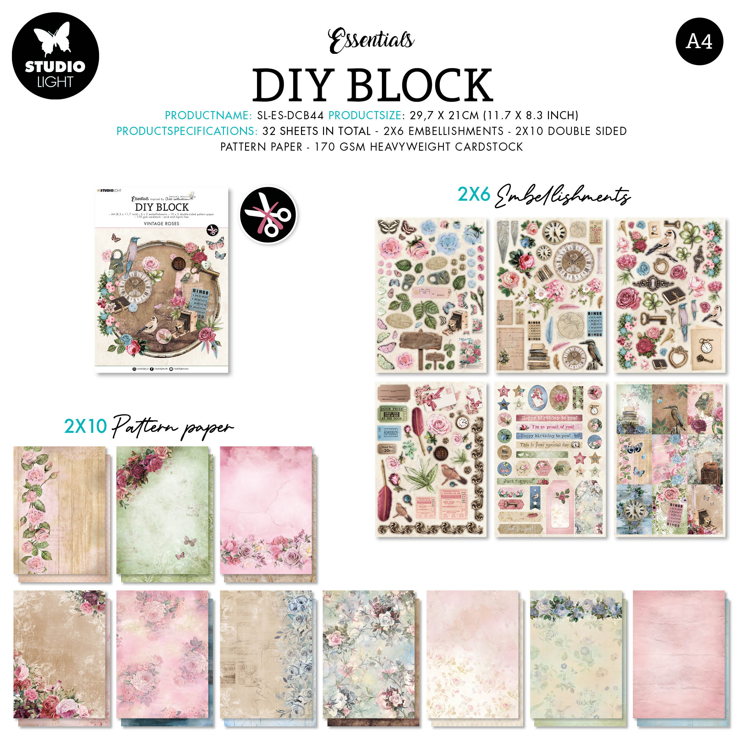 SL DIY Block Vintage Roses Essentials294x210x9mm 32 SH nr.44