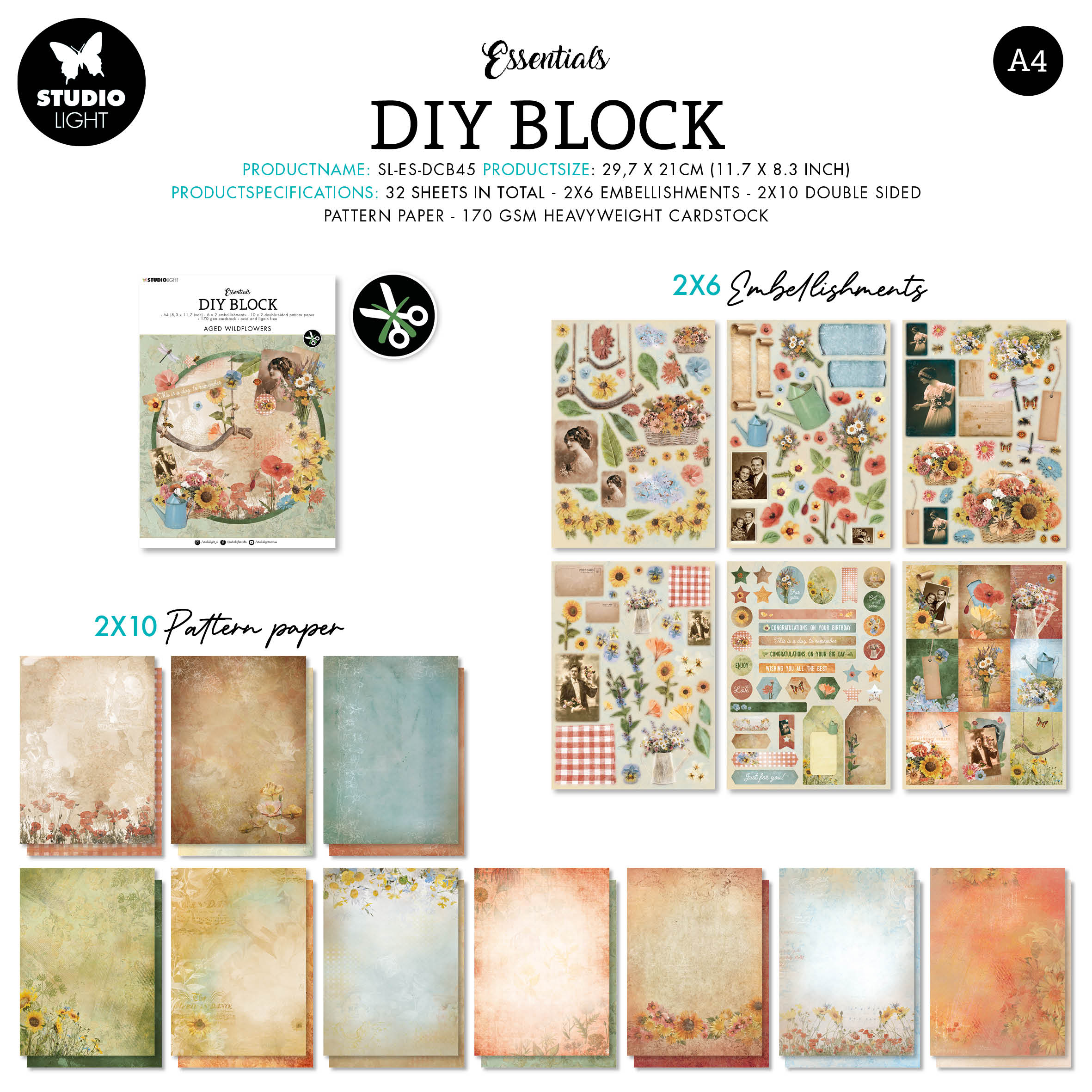 SL DIY Block Aged Wildflowers Essentials294x210x9mm 32 SH nr.45