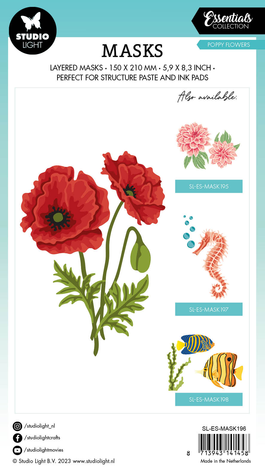 SL Mask Poppy Flowers Essentials 150x210x1mm 1 PC nr.196