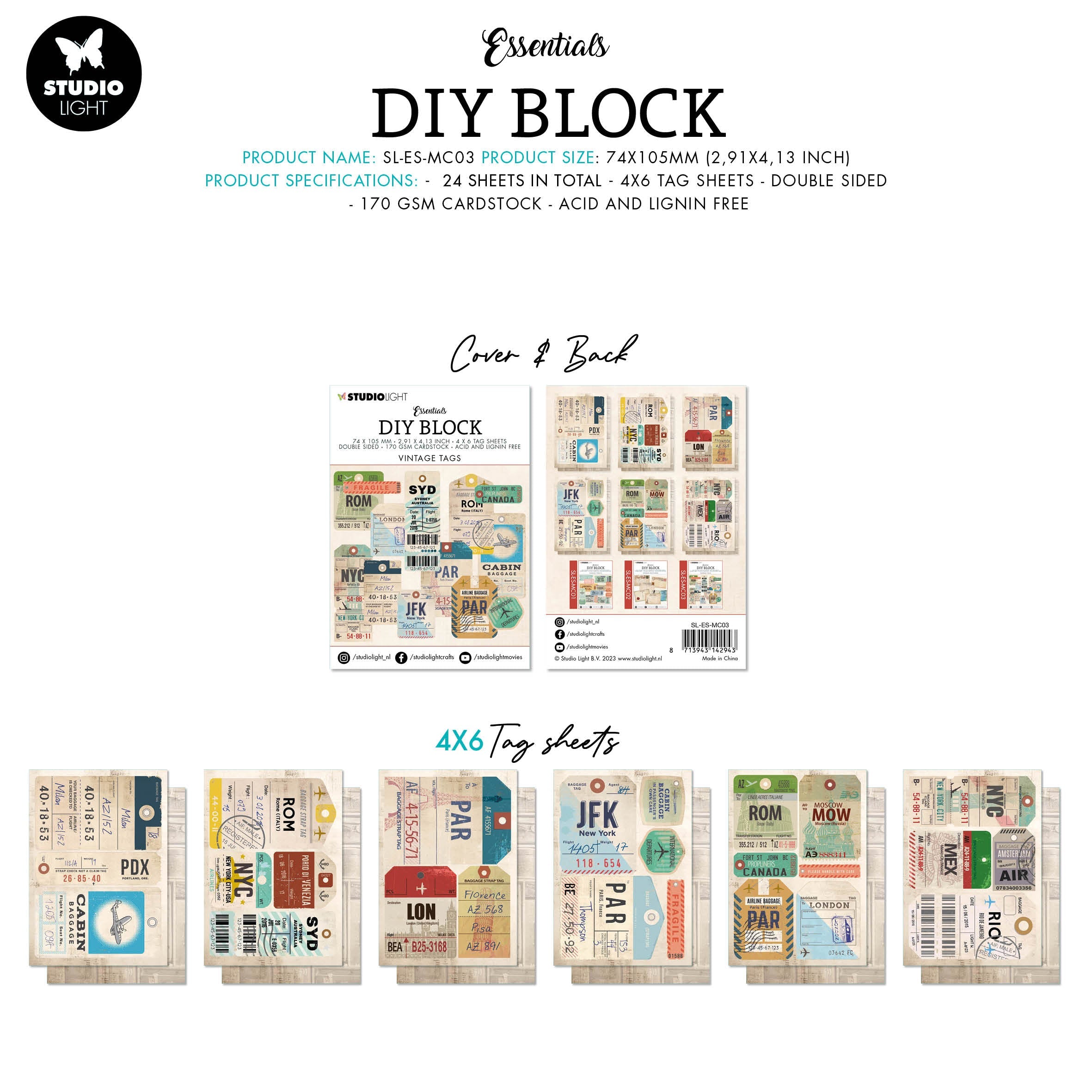 SL DIY Block Mini Vintage Tags Essentials 74x105x9mm24 SH nr.03