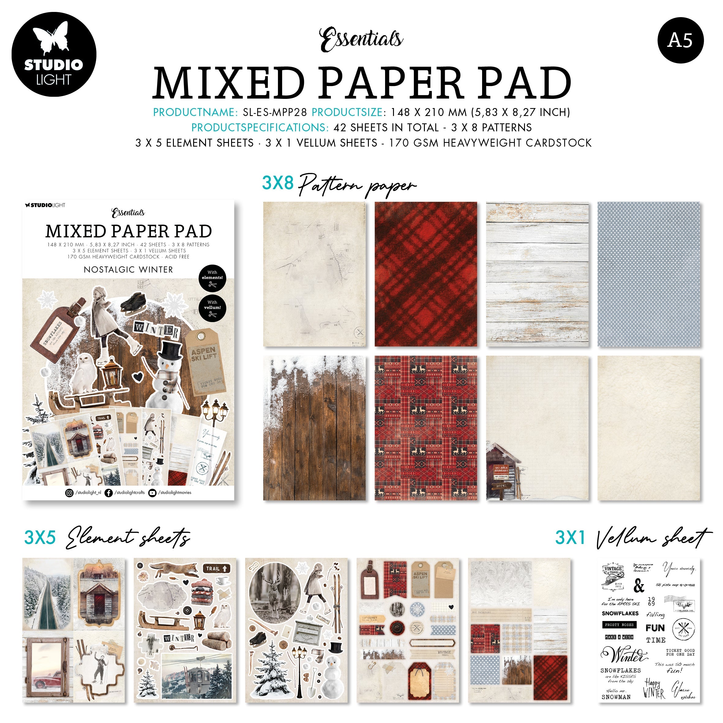 SL Mixed Paper Pad Nostalgic Winter Essentials 148x210x9mm 42 SH nr.28