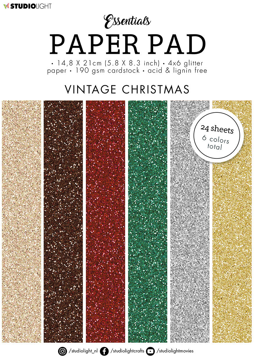 SL Paper Pad Glitter Paper Vintage Christmas Essentials 148x210x9mm 24 SH nr.50