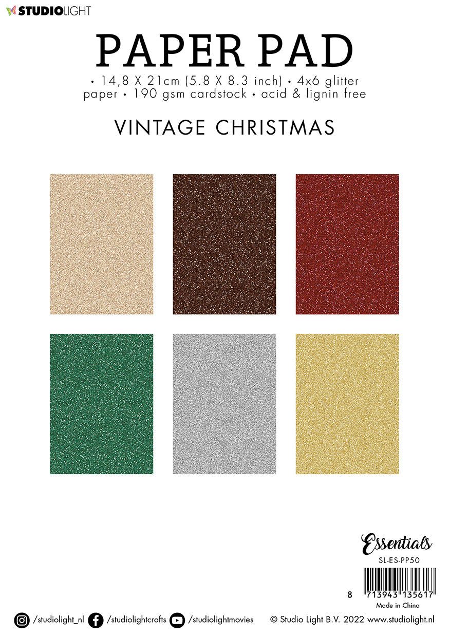 SL Paper Pad Glitter Paper Vintage Christmas Essentials 148x210x9mm 24 SH nr.50