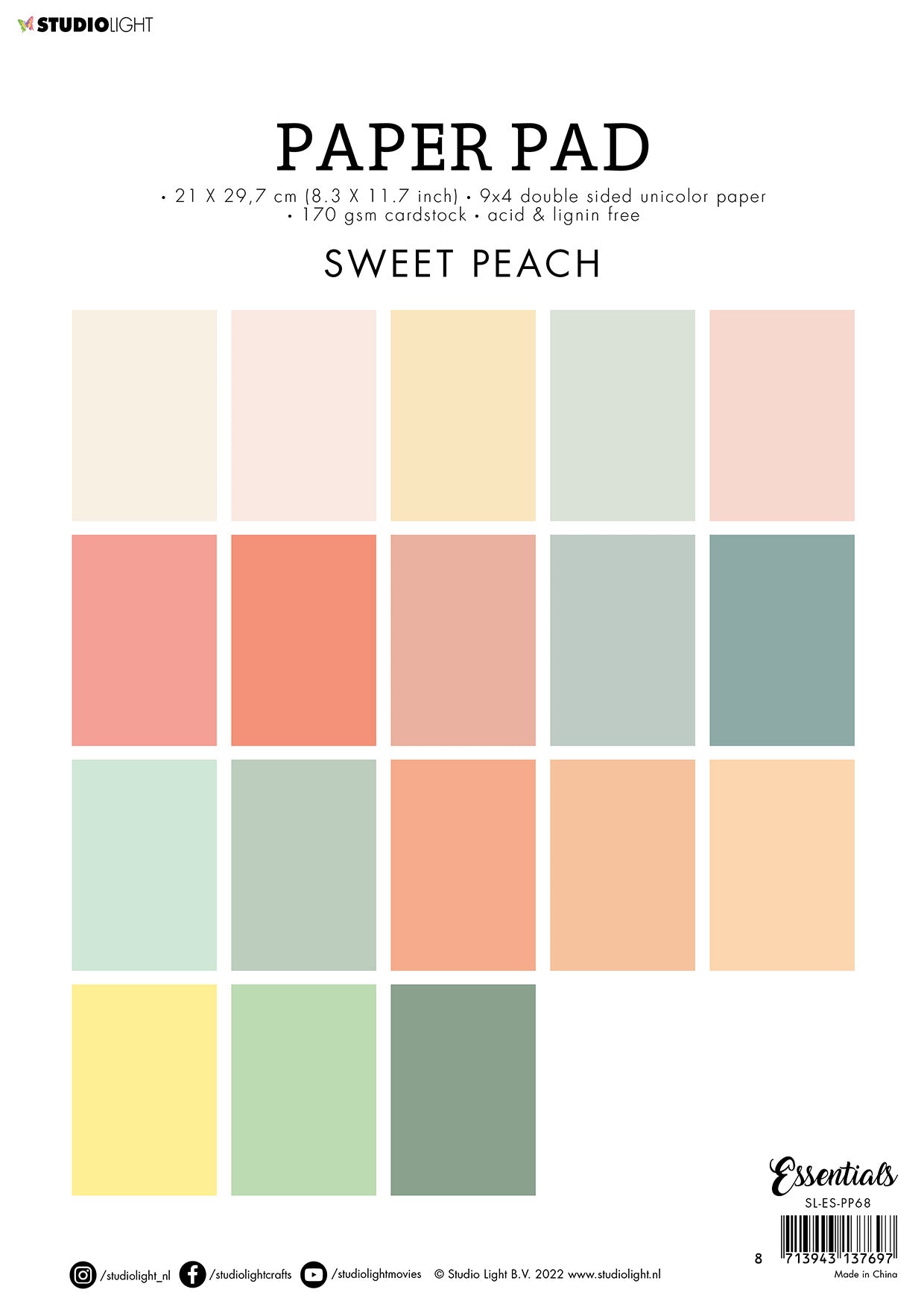 SL Paper Pad Double Sided Unicolor Sweet Peach Essentials 210x297x9mm 36 SH nr.68