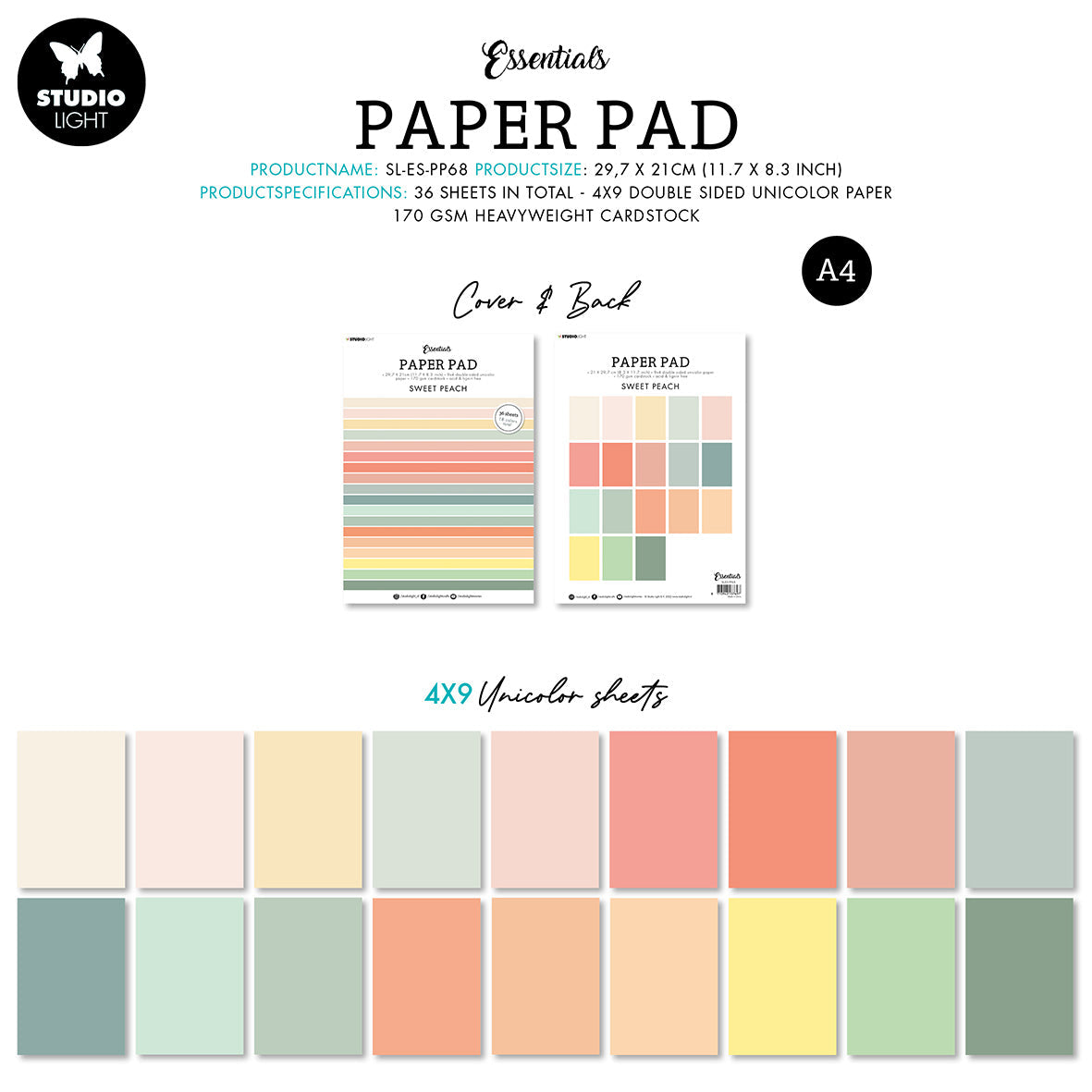 SL Paper Pad Double Sided Unicolor Sweet Peach Essentials 210x297x9mm 36 SH nr.68