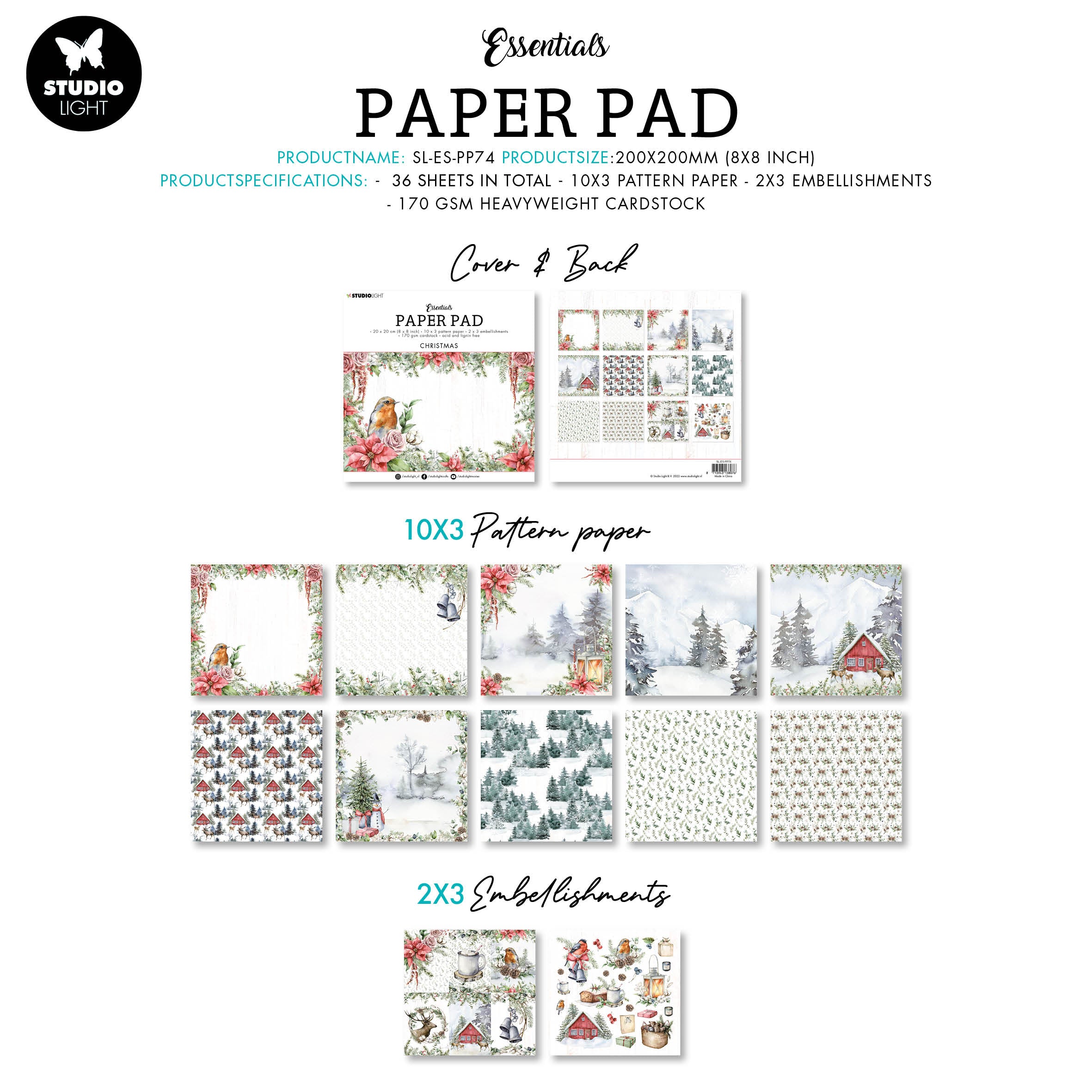 SL Paper Pad Christmas Essentials 200x200x9mm 36 SH nr.74