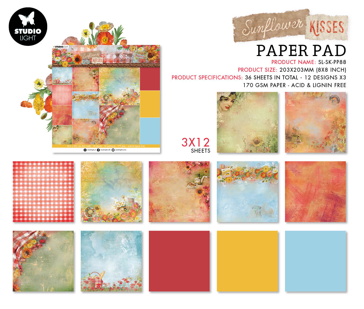 SL Paper Pad Background Paper Sunflower Kisses 203x203x9mm 36 SH nr.88