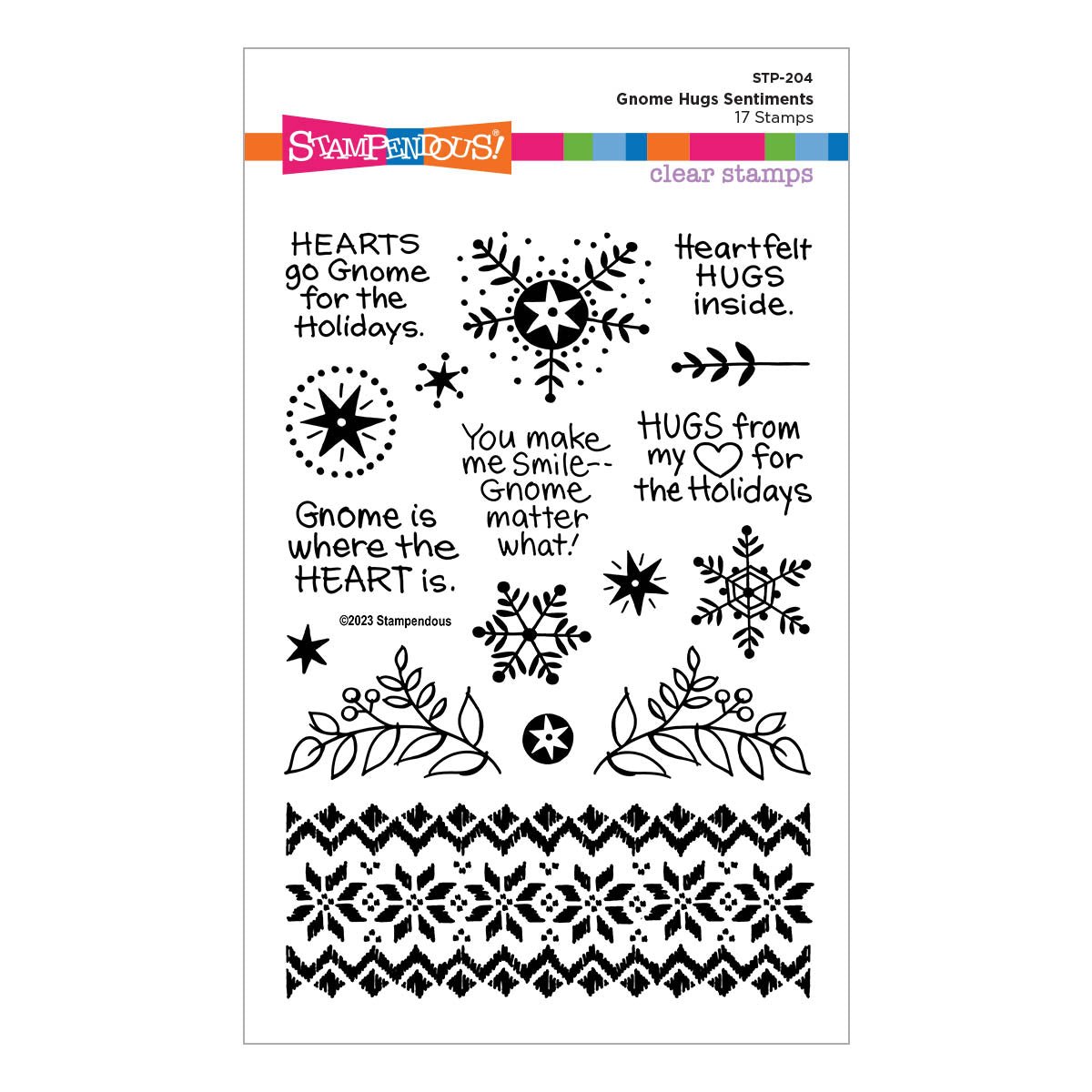 Gnome Hugs Sentiments Clear Stamp Set from the Holiday Hugs Collection by Stampendous