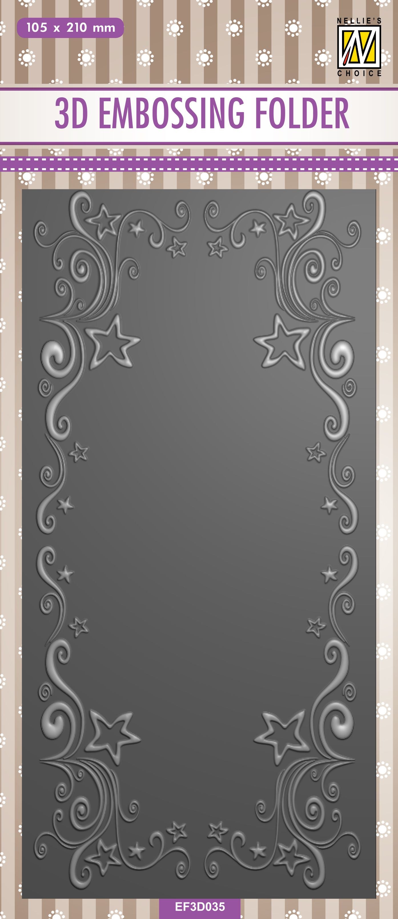 Nellie's Choice 3D Embossing Folder Slimline Size - Curls-Stars Frame