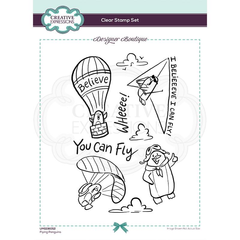 Creative Expressions Designer Boutique Collection Flying Penguins A5 Clear Stamp