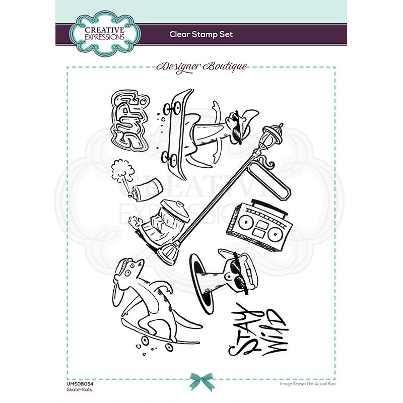 Creative Expressions Designer Boutique Collection Skate-Kats A5 Clear Stamp