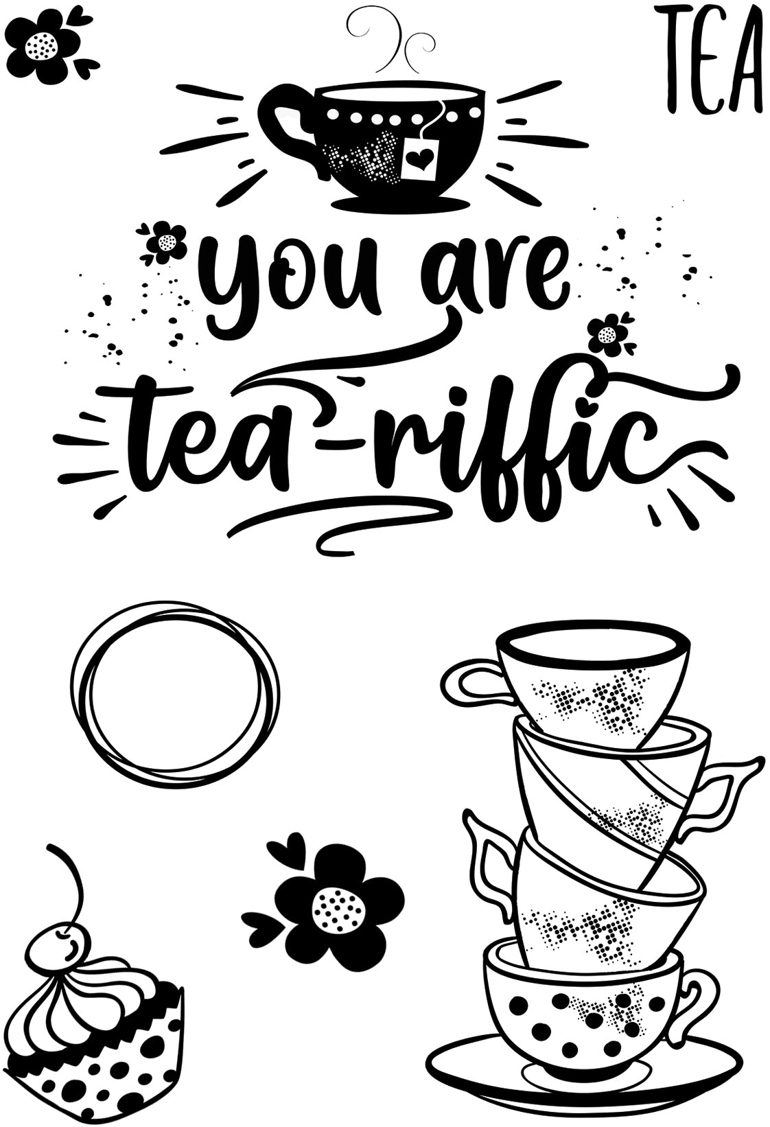 Creative Expressions Designer Boutique Tea-riffic 6 in x 4 in Stamp Set