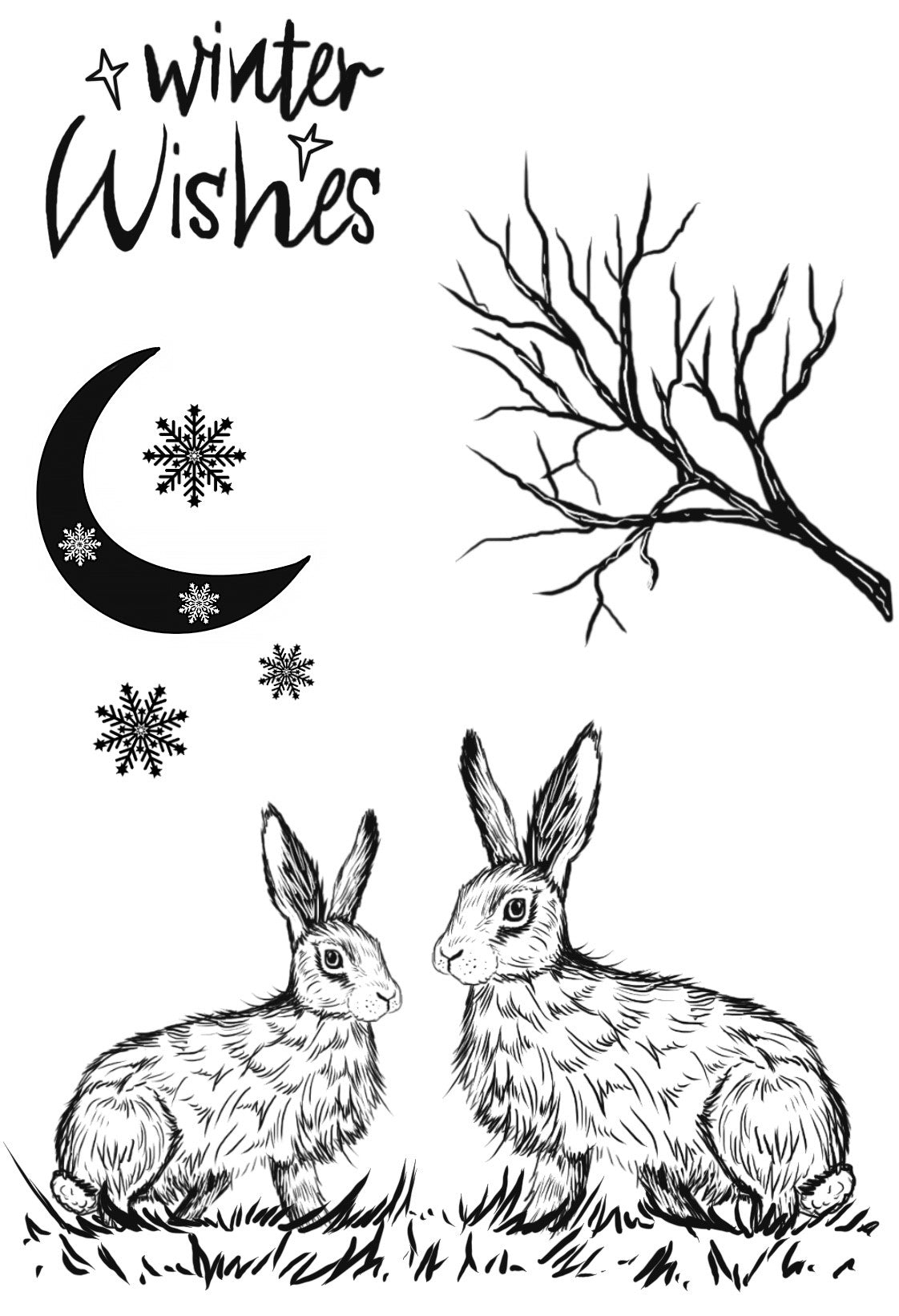 Creative Expressions Designer Boutique Moonlit Hares 4 in x 6 in Stamp Set