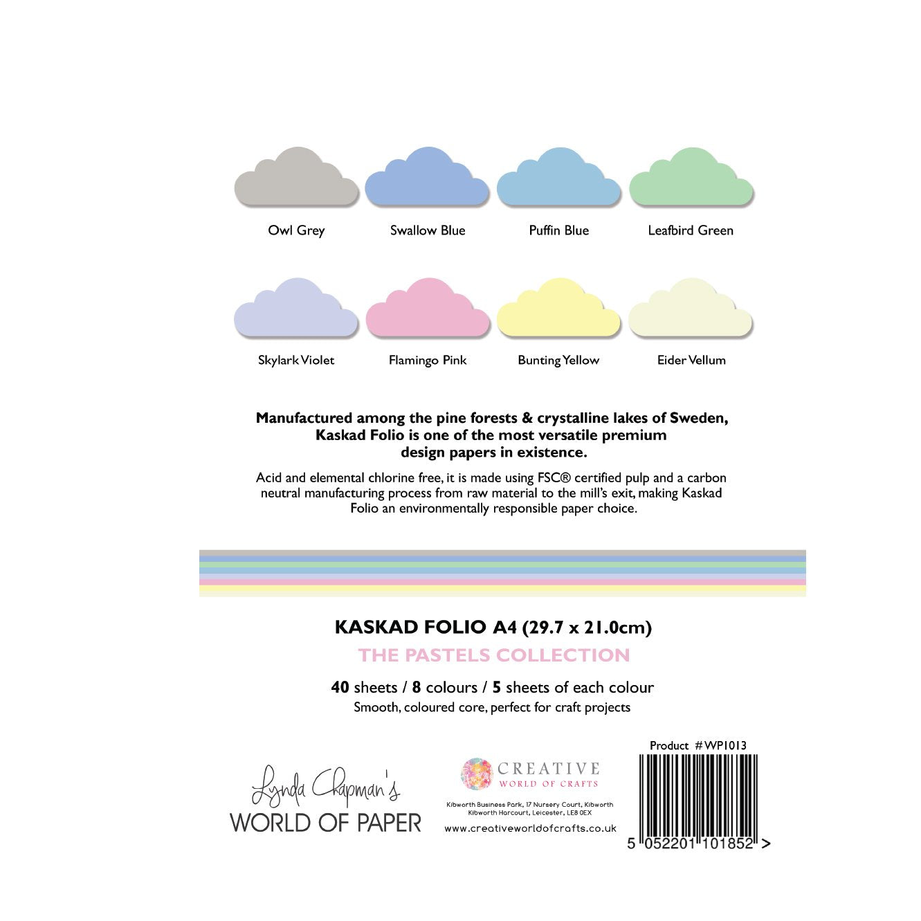 Kaskad Folio Pastels Collection A4 225gsm Coloured Core Cardstock 40 sheets