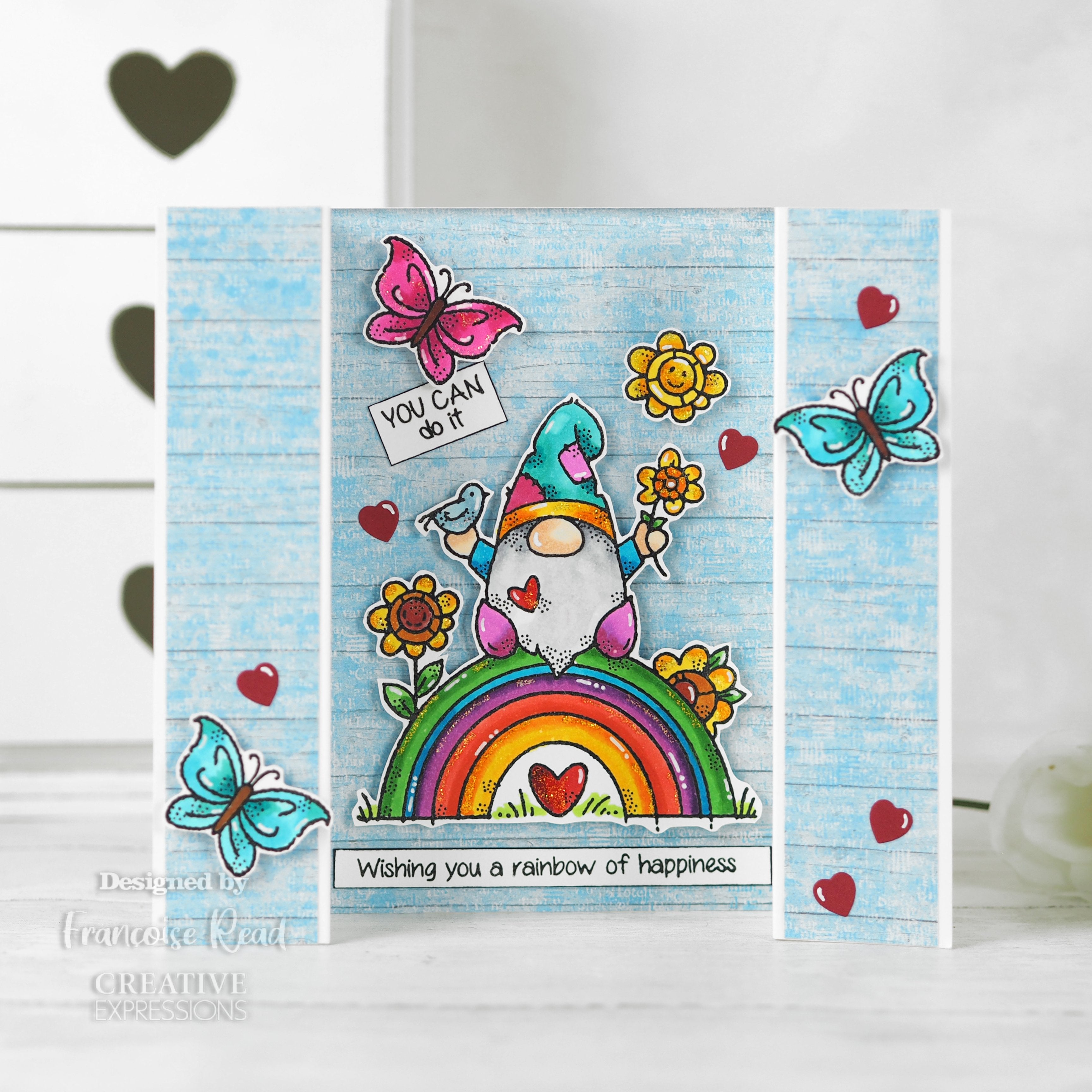 Woodware Clear Singles Rainbow Gnome 4 in x 6 in Stamp