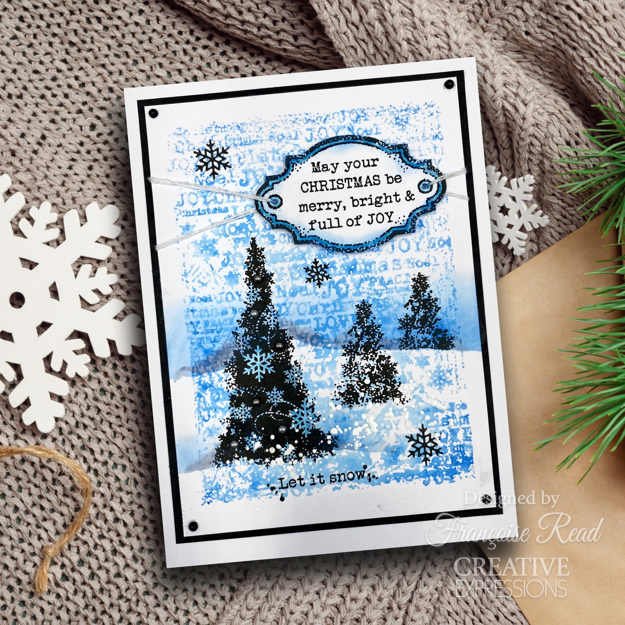 Woodware Clear Singles Snow Frosted Tree 4 in x 6 in Stamp Set