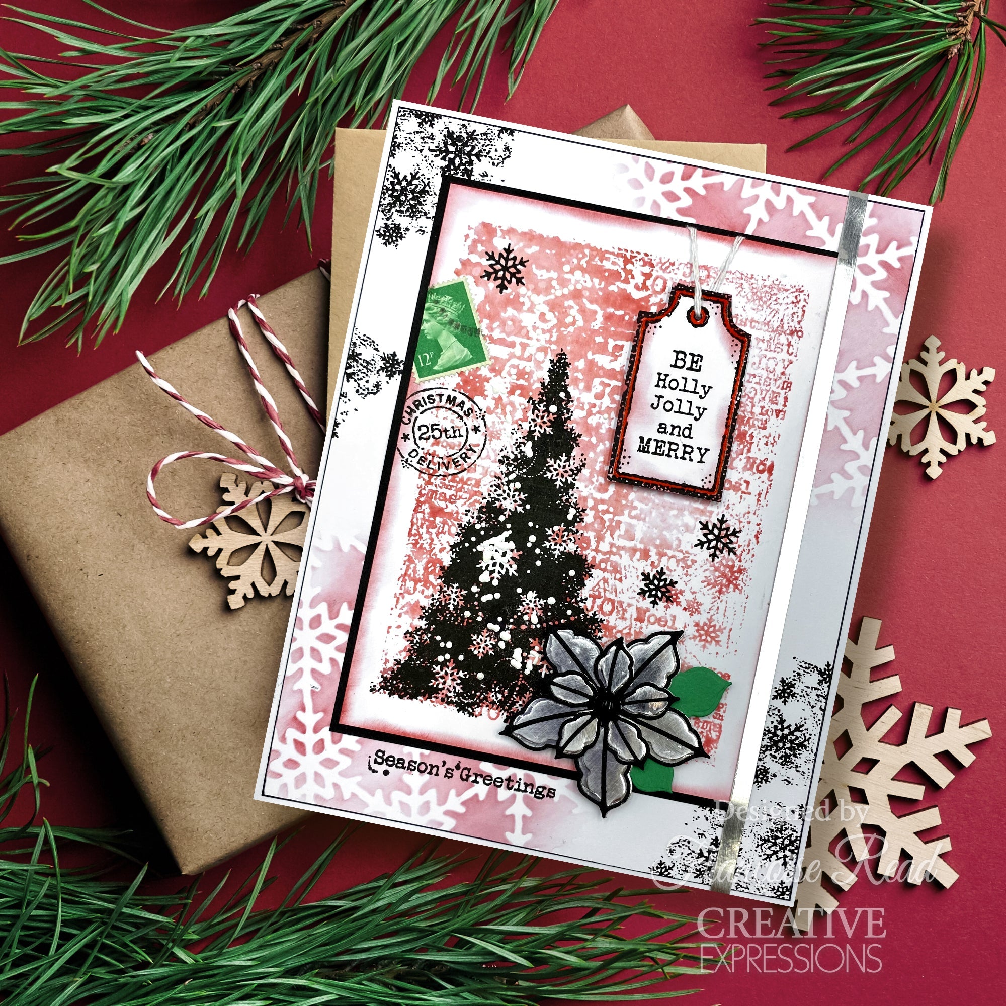 Woodware Clear Singles Snow Frosted Tree 4 in x 6 in Stamp Set