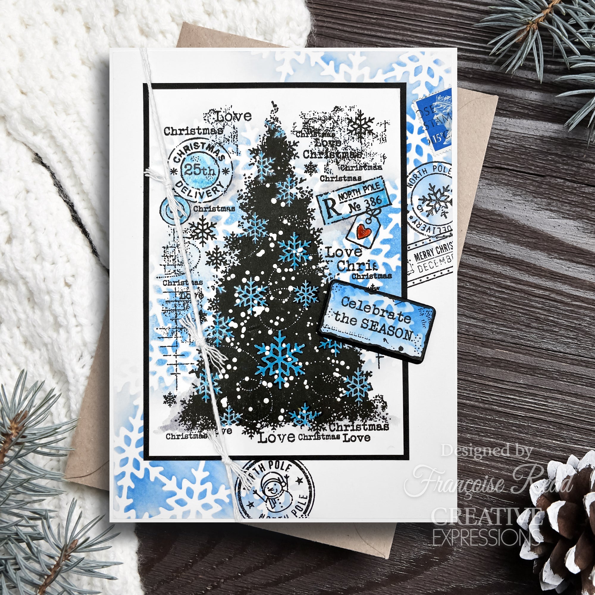 Woodware Clear Singles Snow Frosted Tree 4 in x 6 in Stamp Set