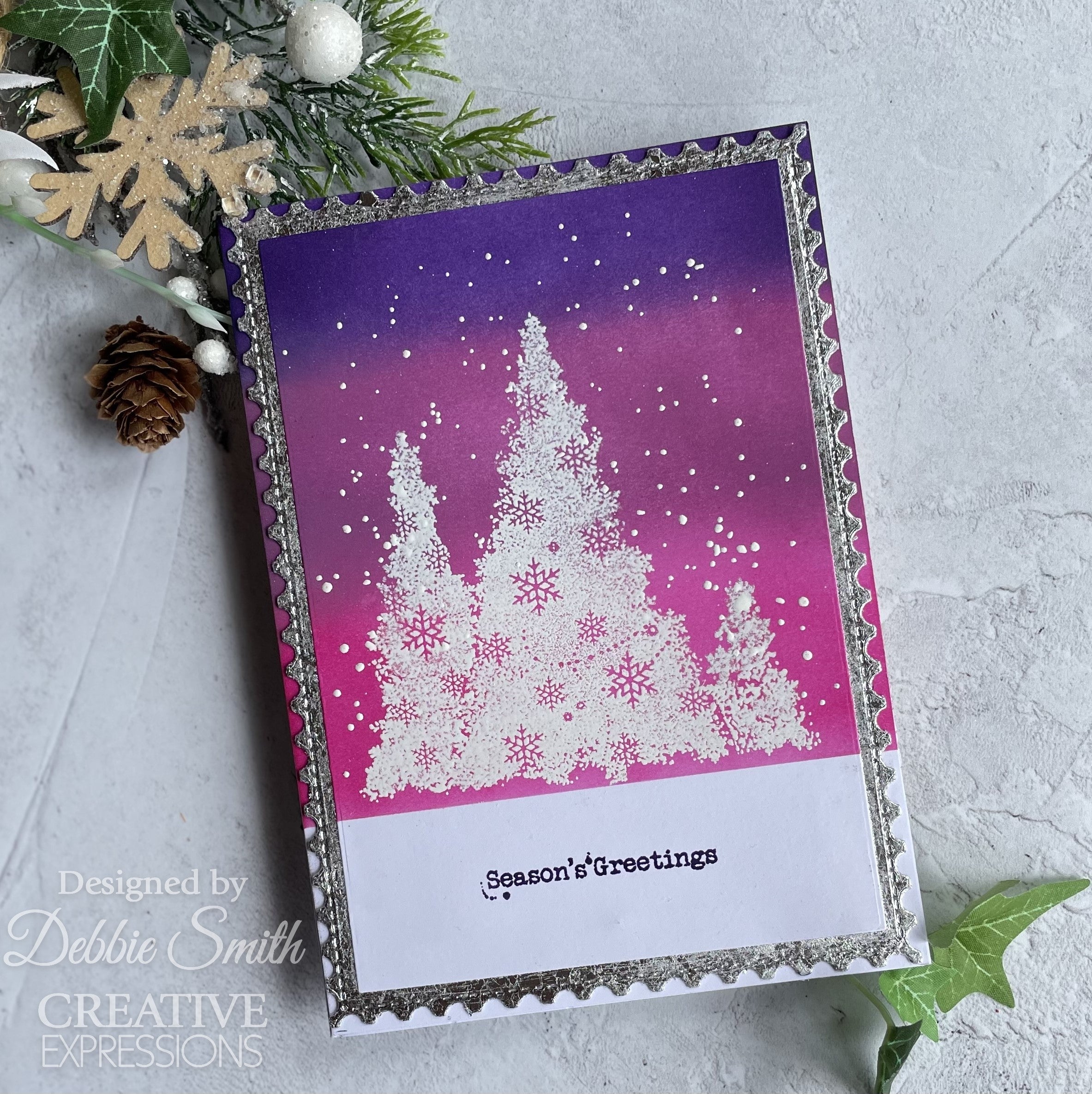 Woodware Clear Singles Snowflake Trees 4 in x 6 in Stamp Set